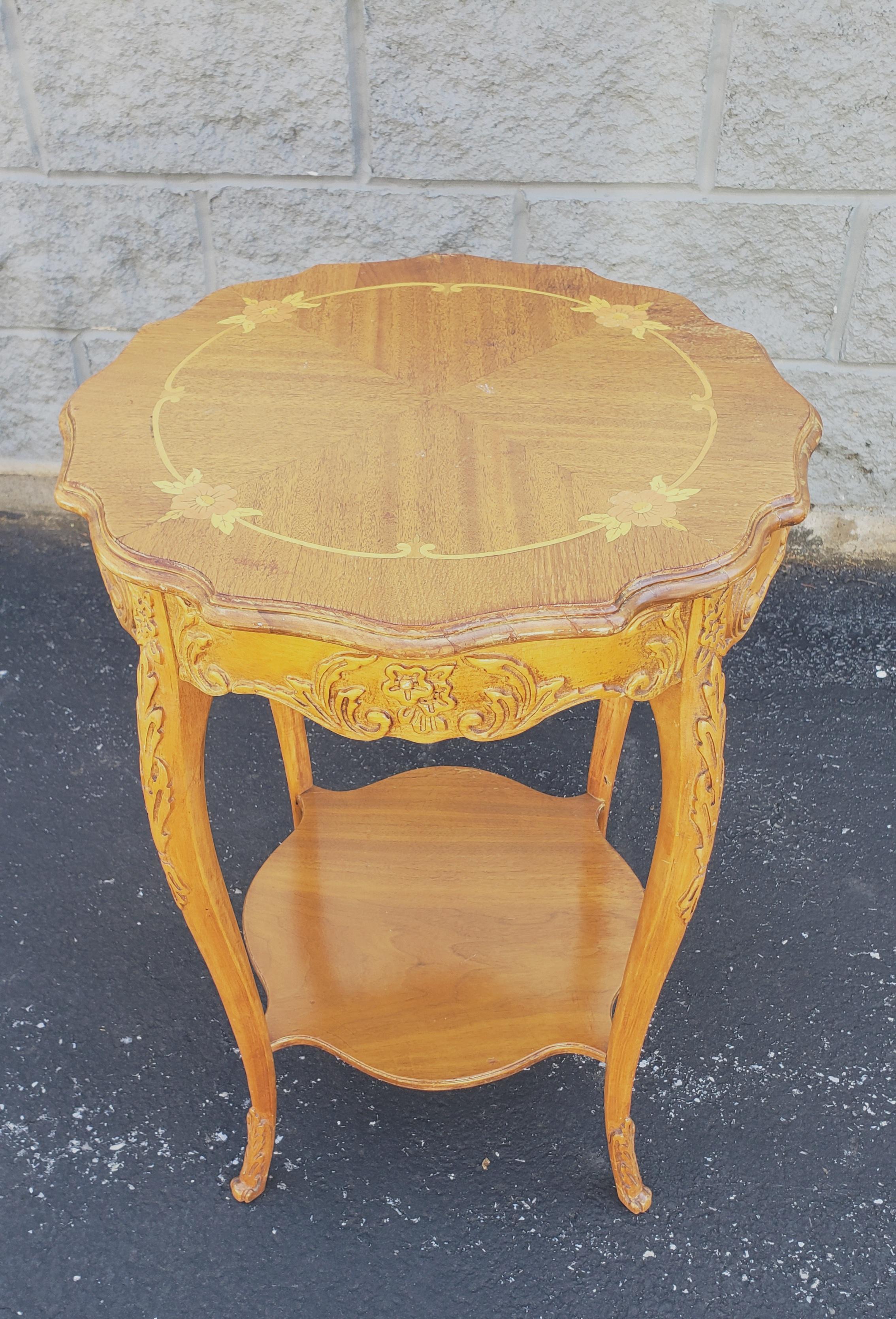 Italian Rococo Revival Marquetry Fruitwood Side Table For Sale 3