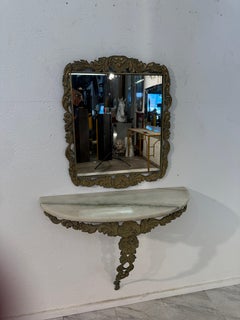 Italian Rococo Revival Mirror and Console Set with Marble Top, 1950s