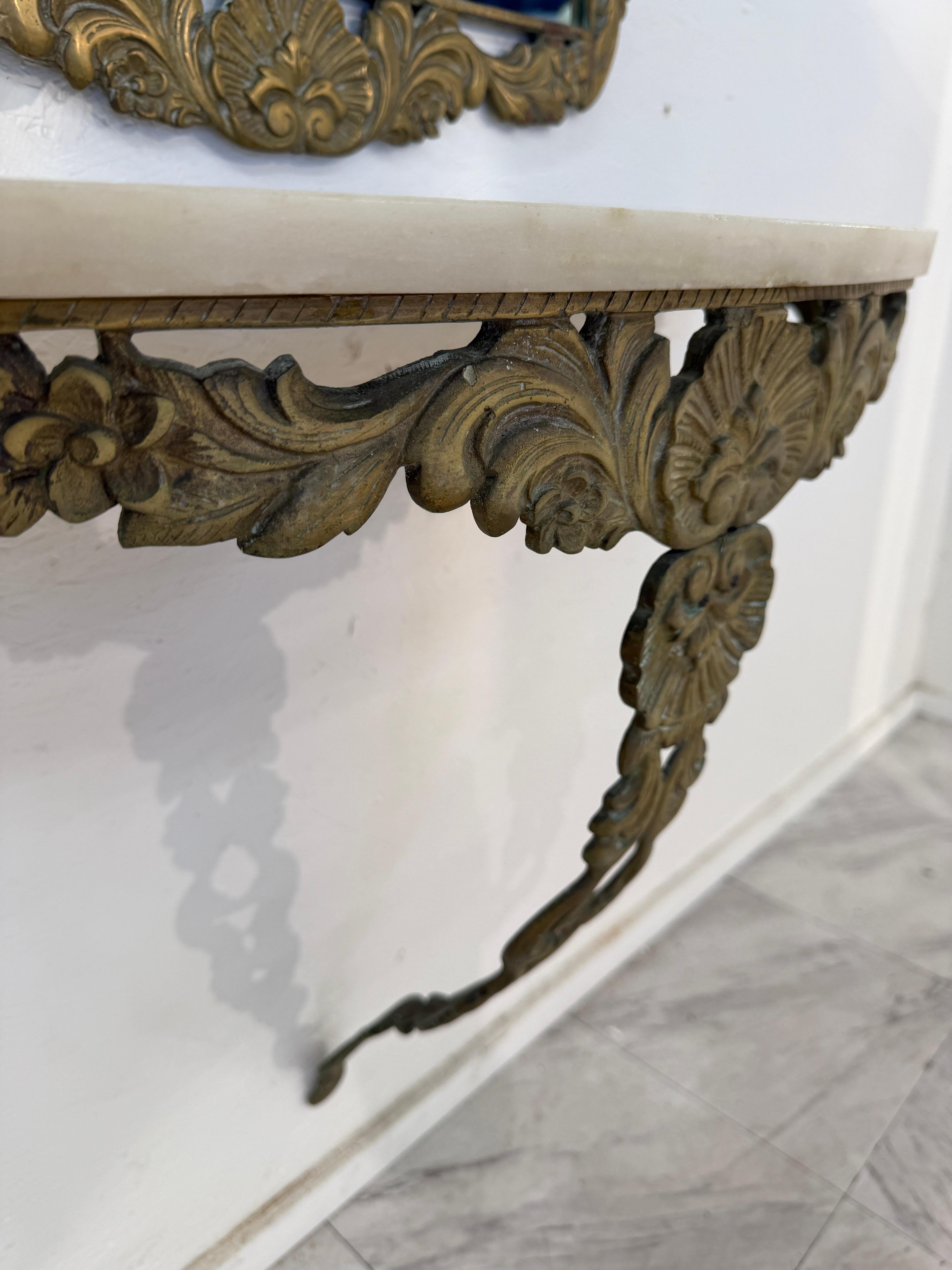Italian Rococo Revival Mirror and Console Set with Marble Top, 1950s In Good Condition For Sale In Los Angeles, CA