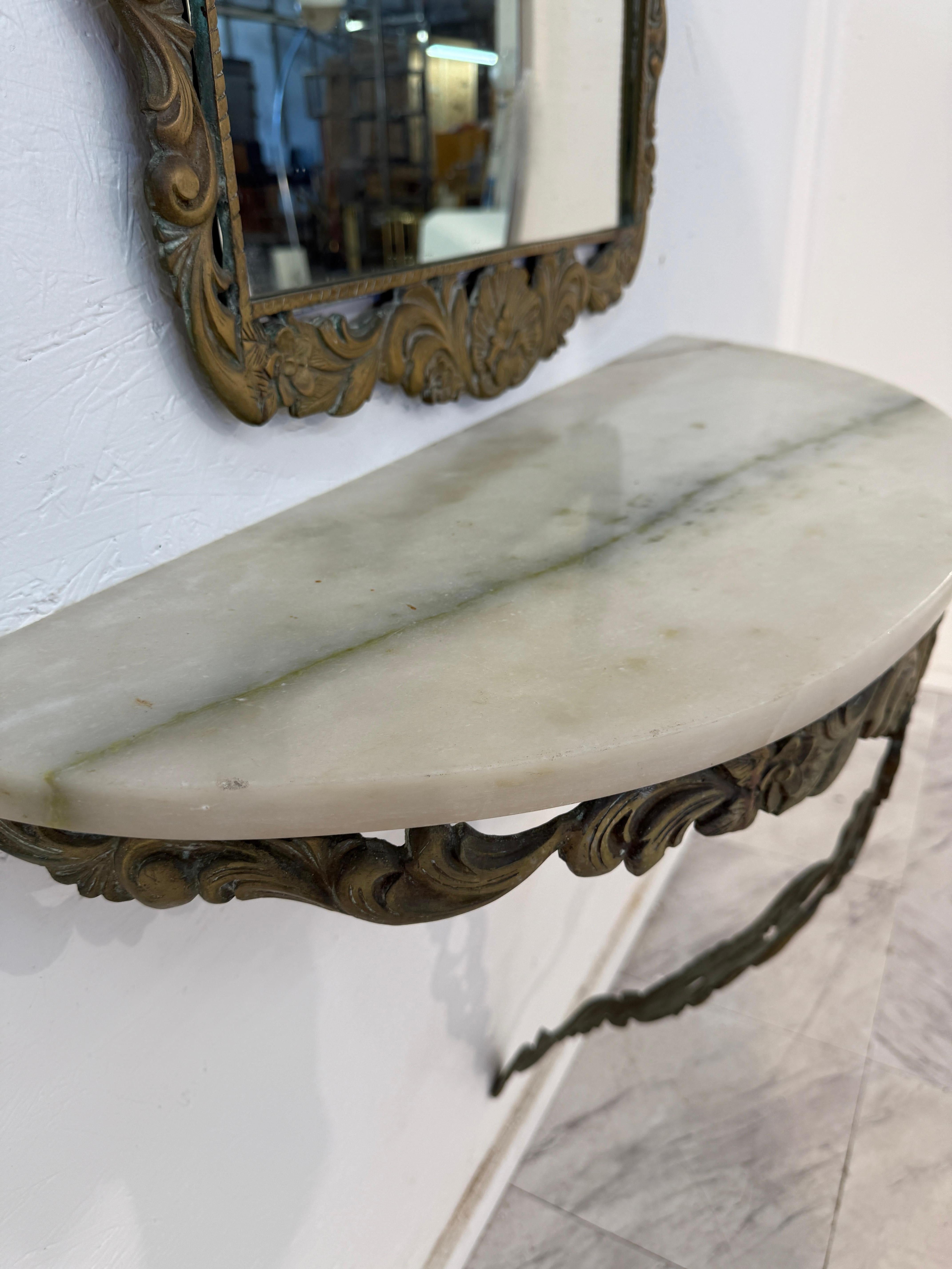 Mid-20th Century Italian Rococo Revival Mirror and Console Set with Marble Top, 1950s For Sale