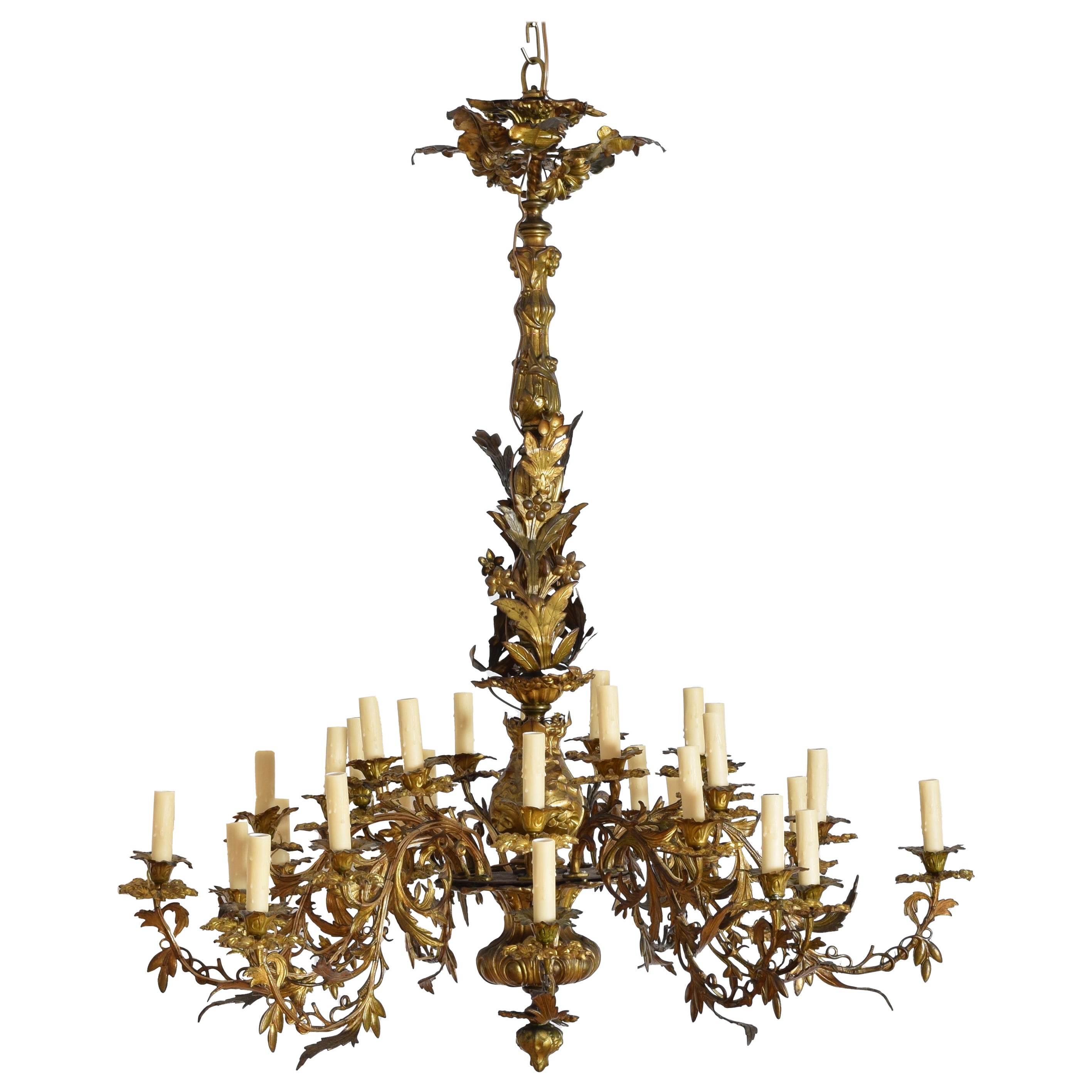 Italian, Rococo Revival Period 30-Light Gilt Metal Chandelier, 3rdq. 19th cen. For Sale