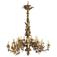 Italian, Rococo Revival Period 30-Light Gilt Metal Chandelier, 3rdq. 19th cen.