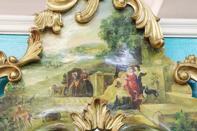 Italian Rococo Revival Style Giltwood Hand Painted Wall Mirror at 1stDibs