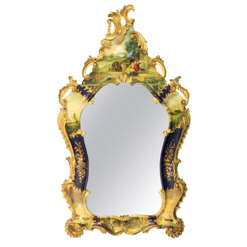 Italian Rococo Revival Style Giltwood Hand Painted Wall Mirror at 1stDibs