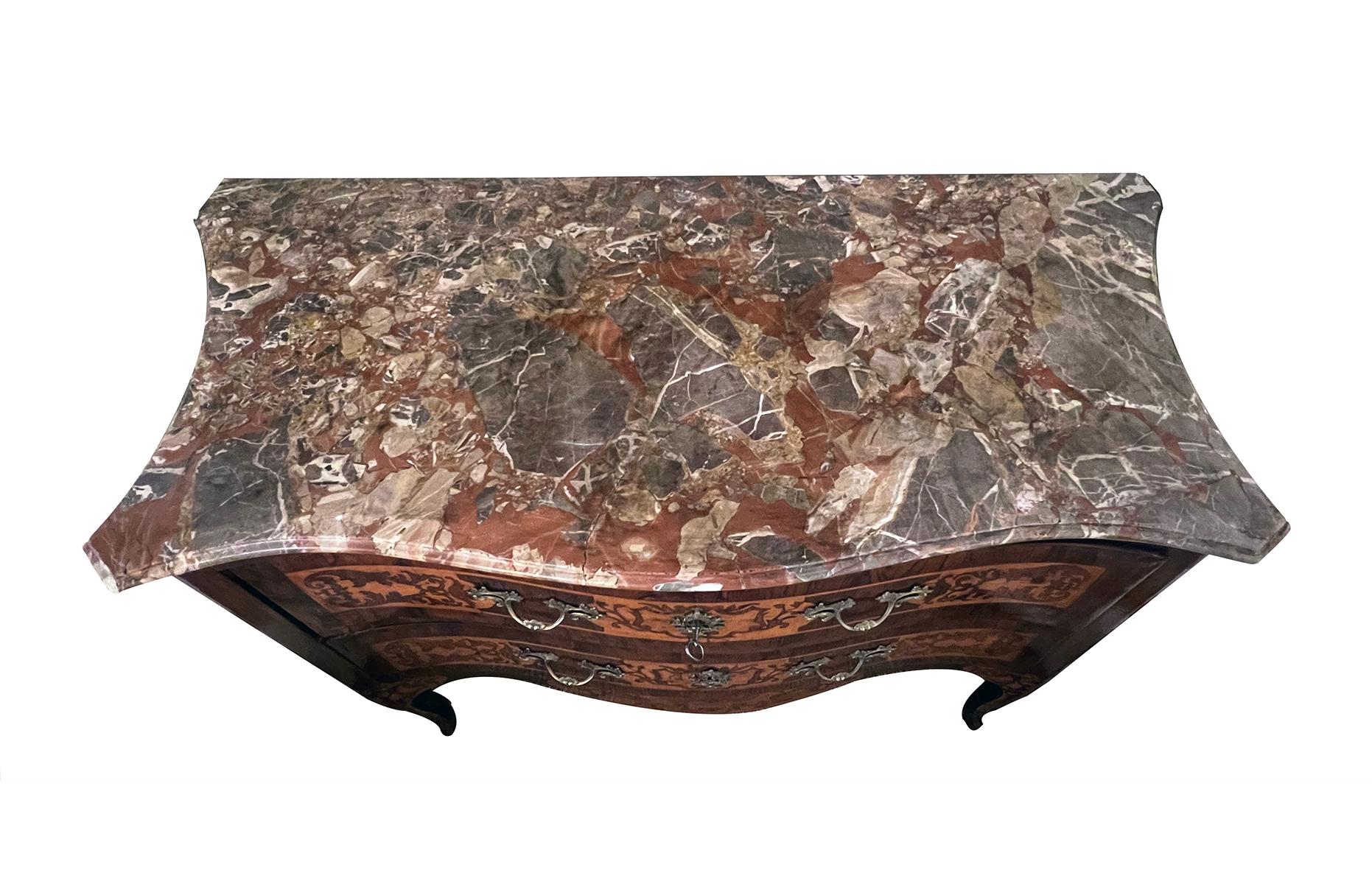 Italian Rococo Serpentine Form 2-Drawer Inlaid Chest with Marble Top For Sale 1