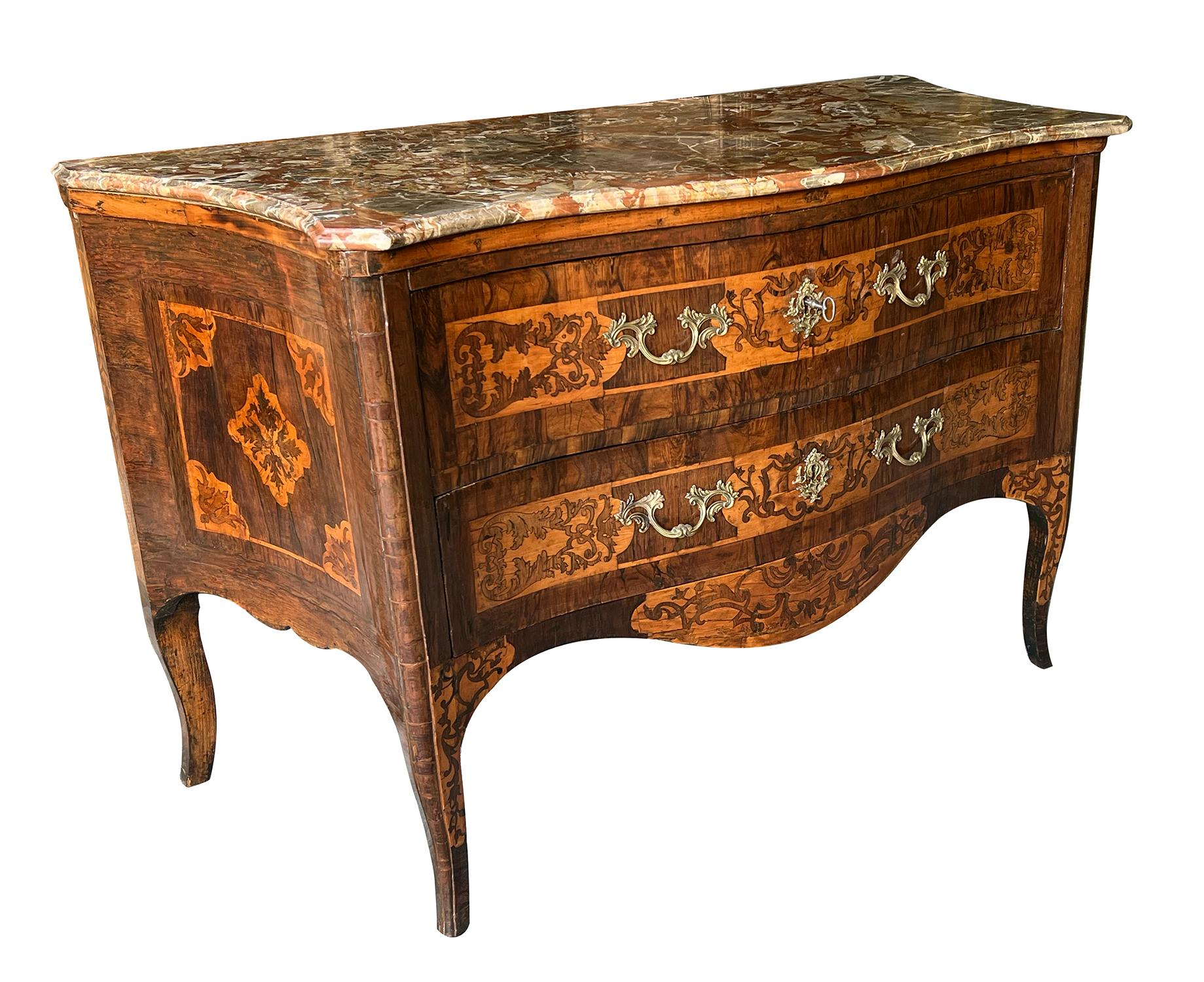 Italian Rococo Serpentine Form 2-Drawer Inlaid Chest with Marble Top For Sale 3