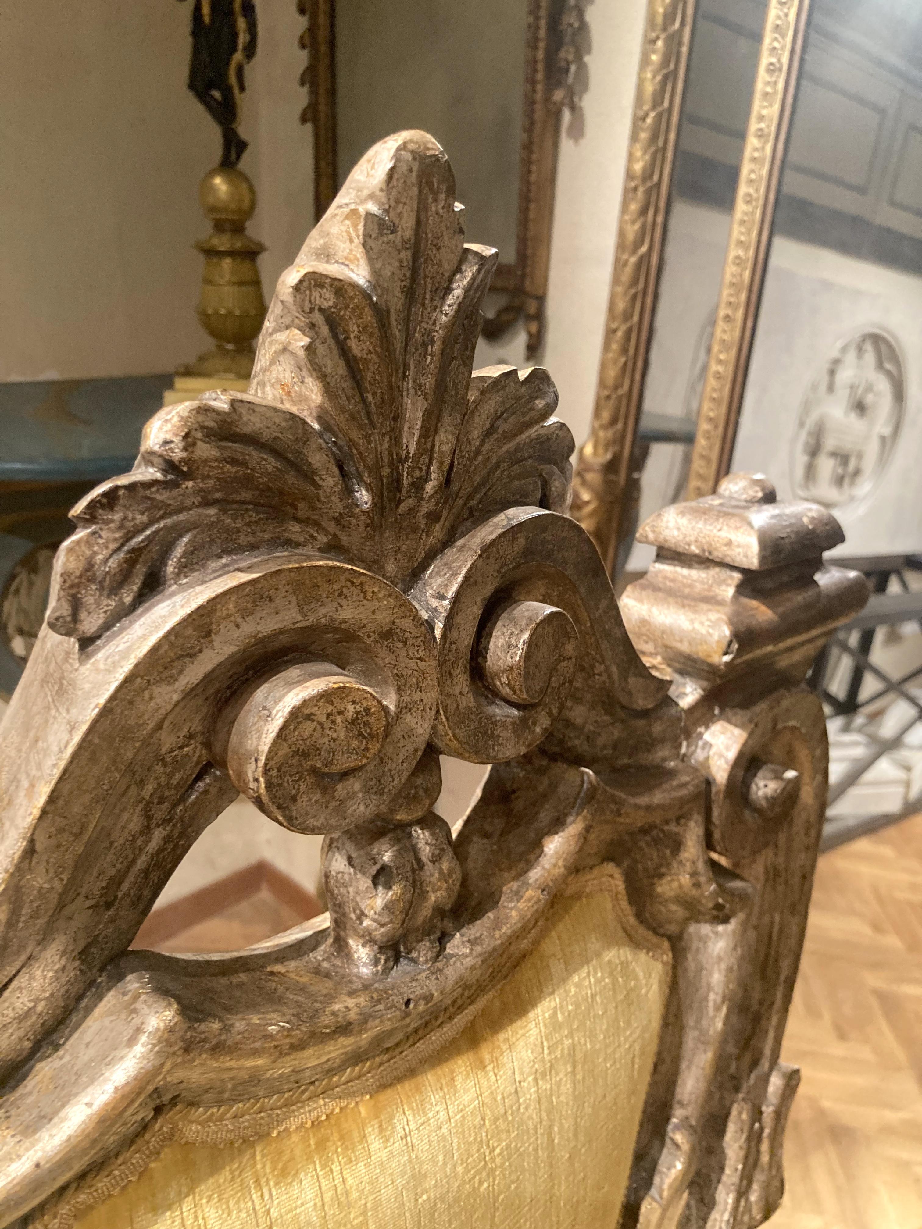 Fauteuil trône baroque italien Mecca en bois doré argenté, Rome 17ème siècle en vente 3