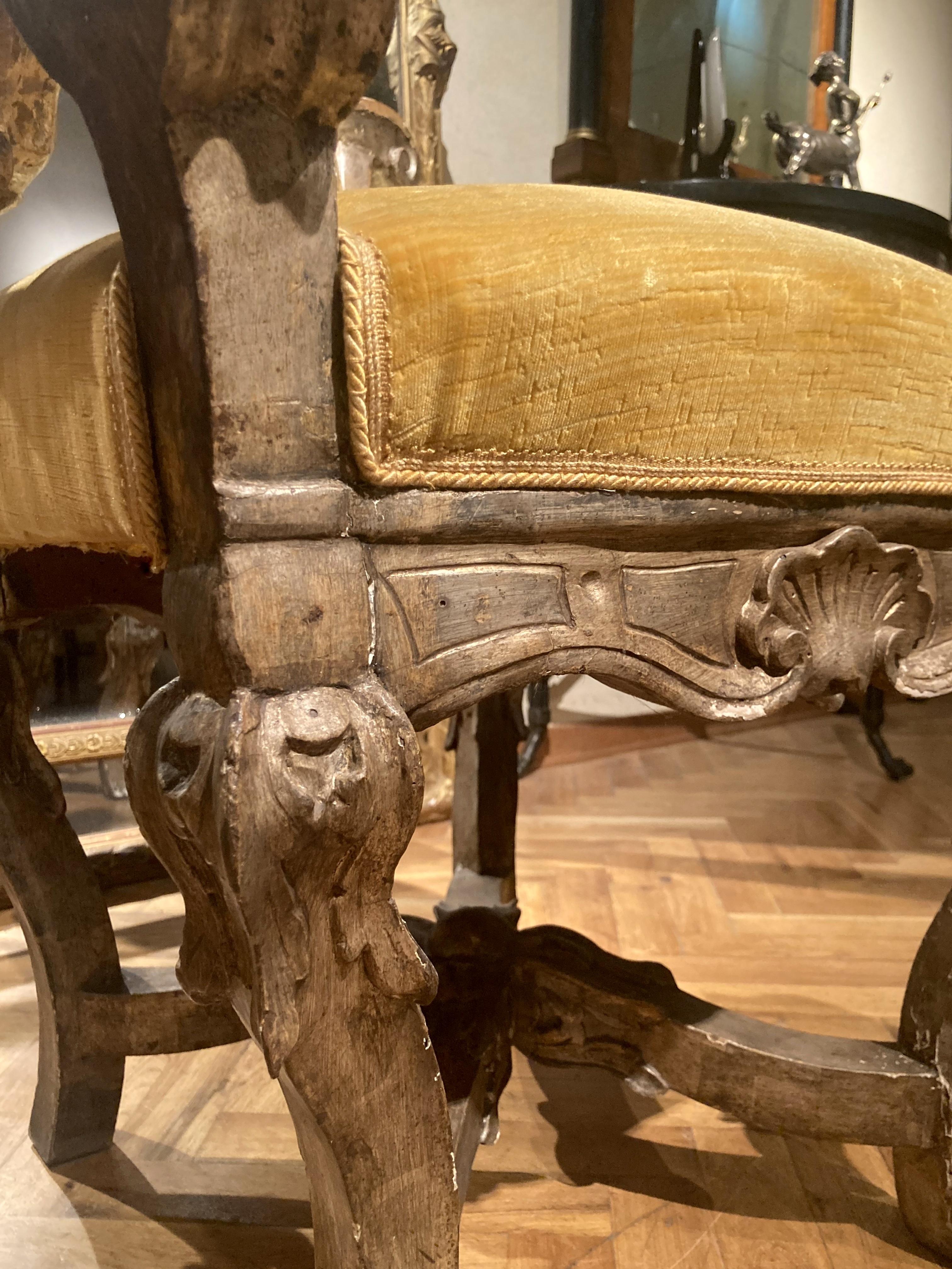 Fauteuil trône baroque italien Mecca en bois doré argenté, Rome 17ème siècle en vente 4