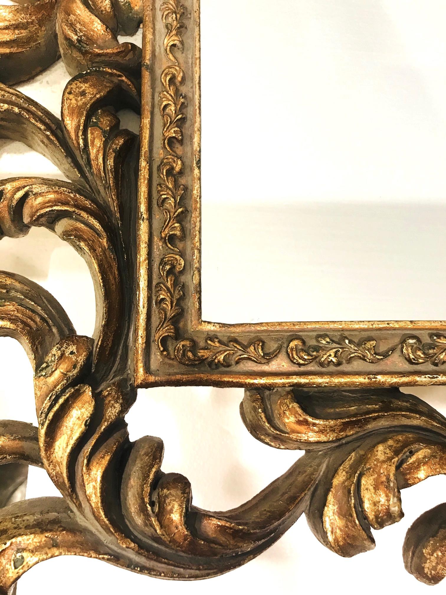 Italian Rococo Small Ornamental Mirror with Carved Giltwood Frame, circa 1940s 4
