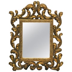 Vintage Italian Rococo Small Ornamental Mirror with Carved Giltwood Frame, circa 1940s