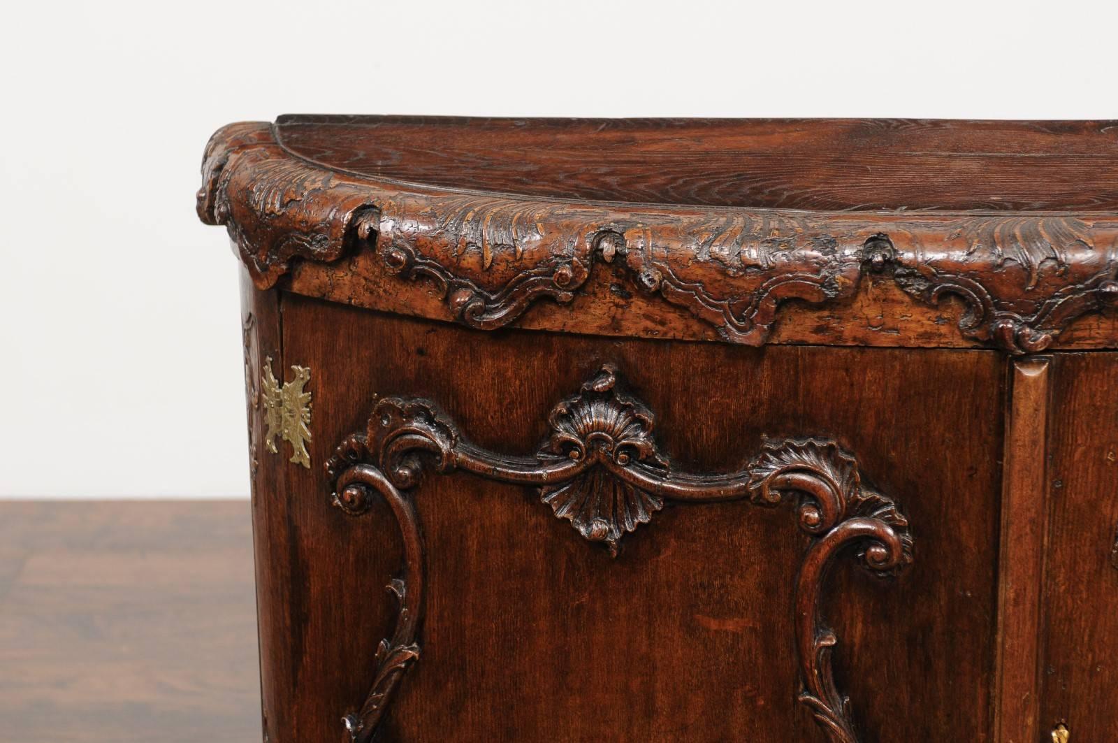 Italian Rococo Style 1800s Hand-Carved Oak Demi-Lune Cabinet with Cartouches 8