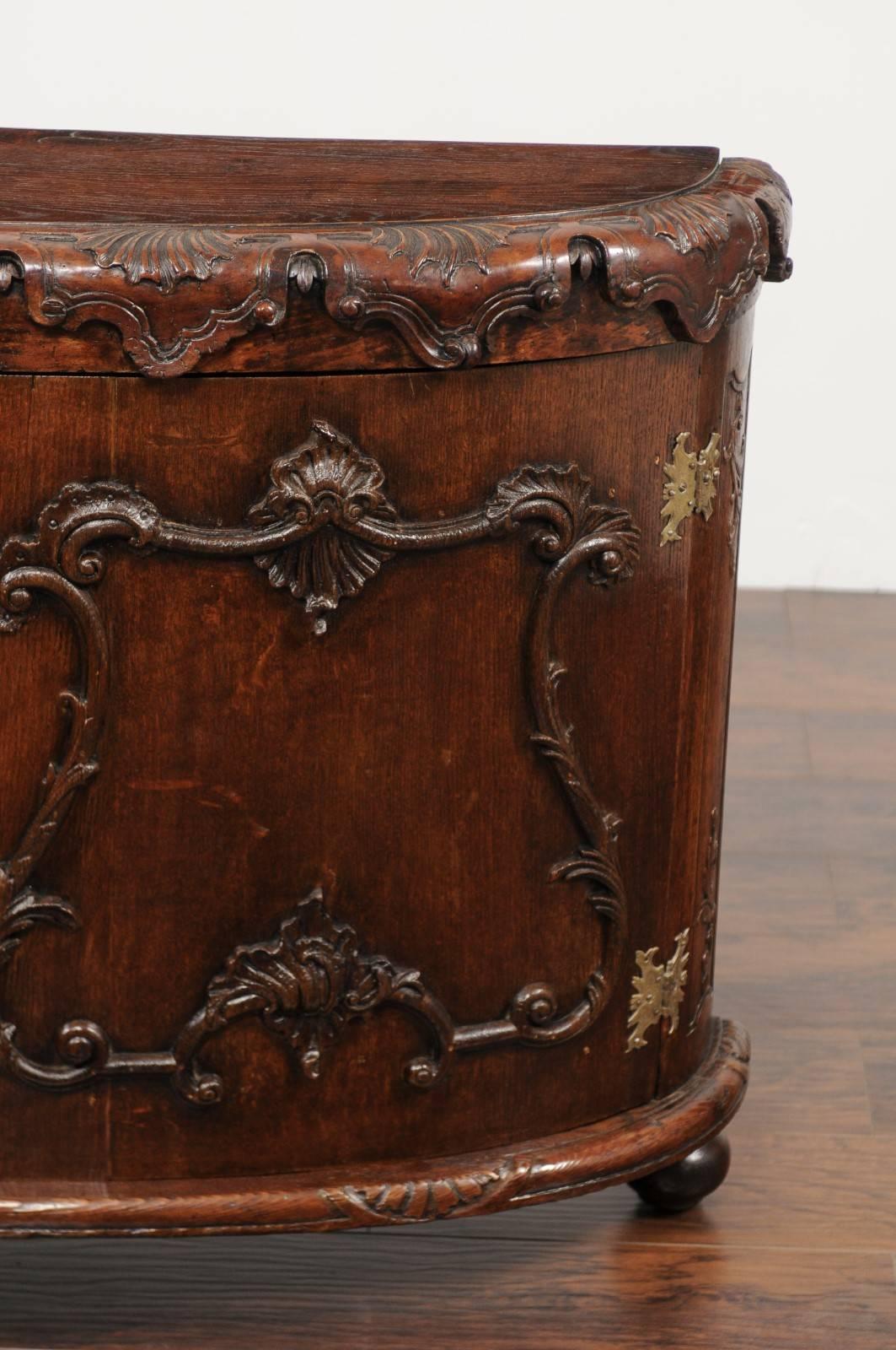 Wood Italian Rococo Style 1800s Hand-Carved Oak Demi-Lune Cabinet with Cartouches