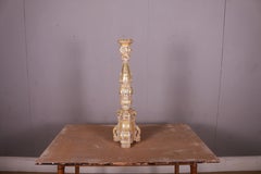 Antique Italian Rococo Style 1890s Giltwood Painted Candlestick with Carved Scrolls