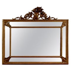 Miroir à Parclose en Bois Doré du 19ème Siècle de Style Rococo Italien avec Crête Sculpté