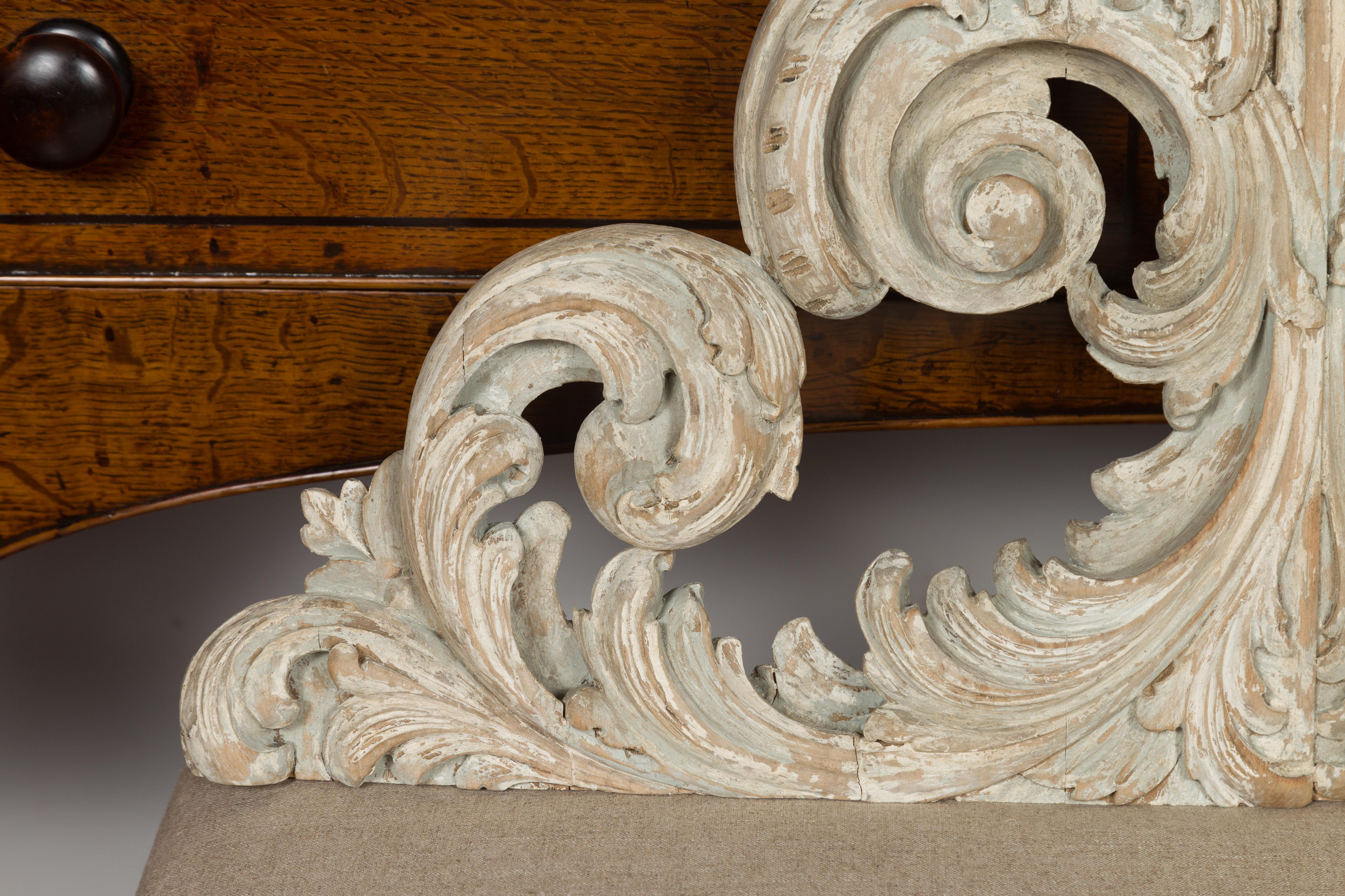 Wood Italian Rococo Style 19th Century Painted Fragment with Carved Acanthus Leaves For Sale