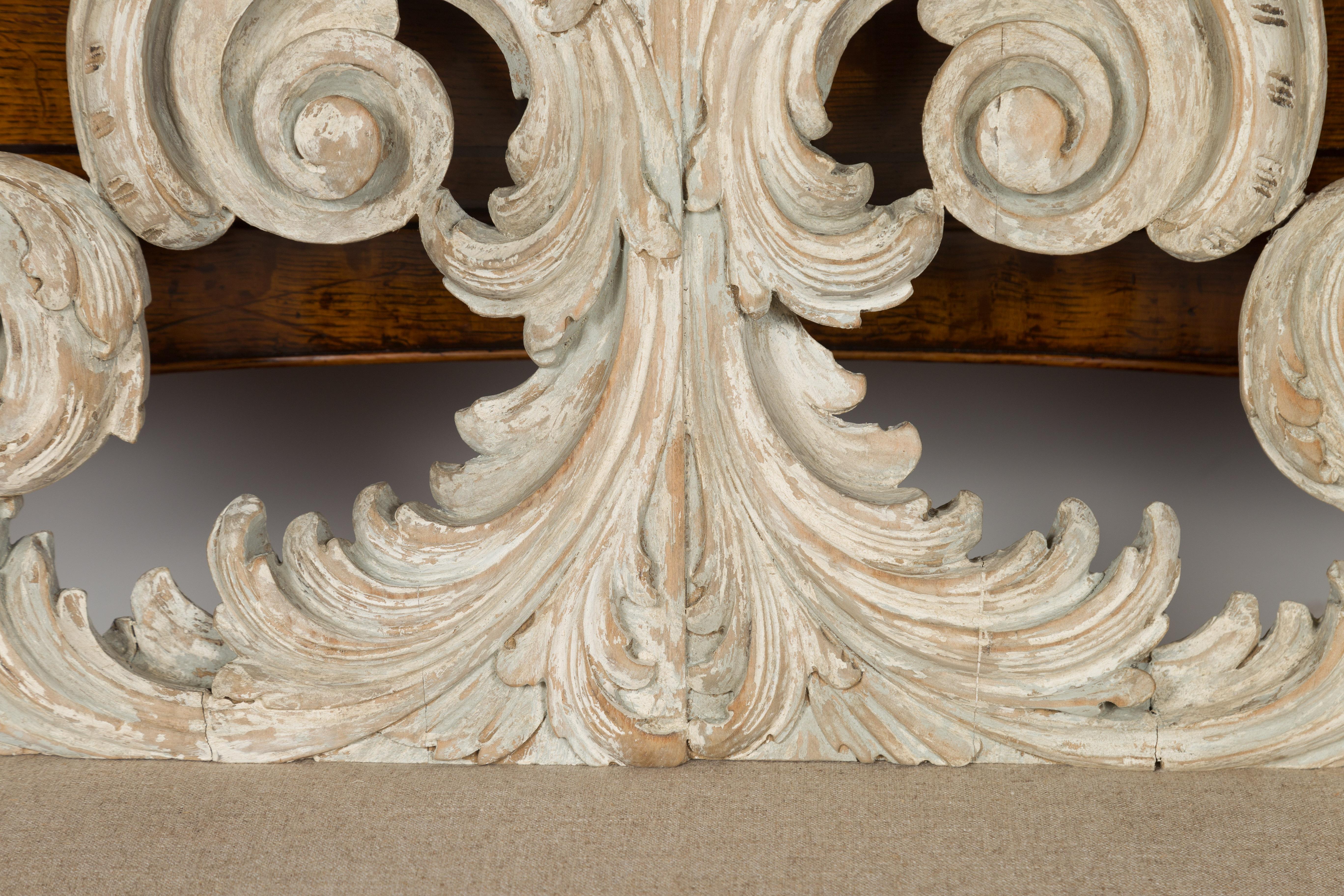 Italian Rococo Style 19th Century Painted Fragment with Carved Acanthus Leaves For Sale 1