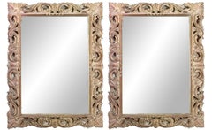 Italian Rococo Style Bleached Carved Wood Wall Mirrors
