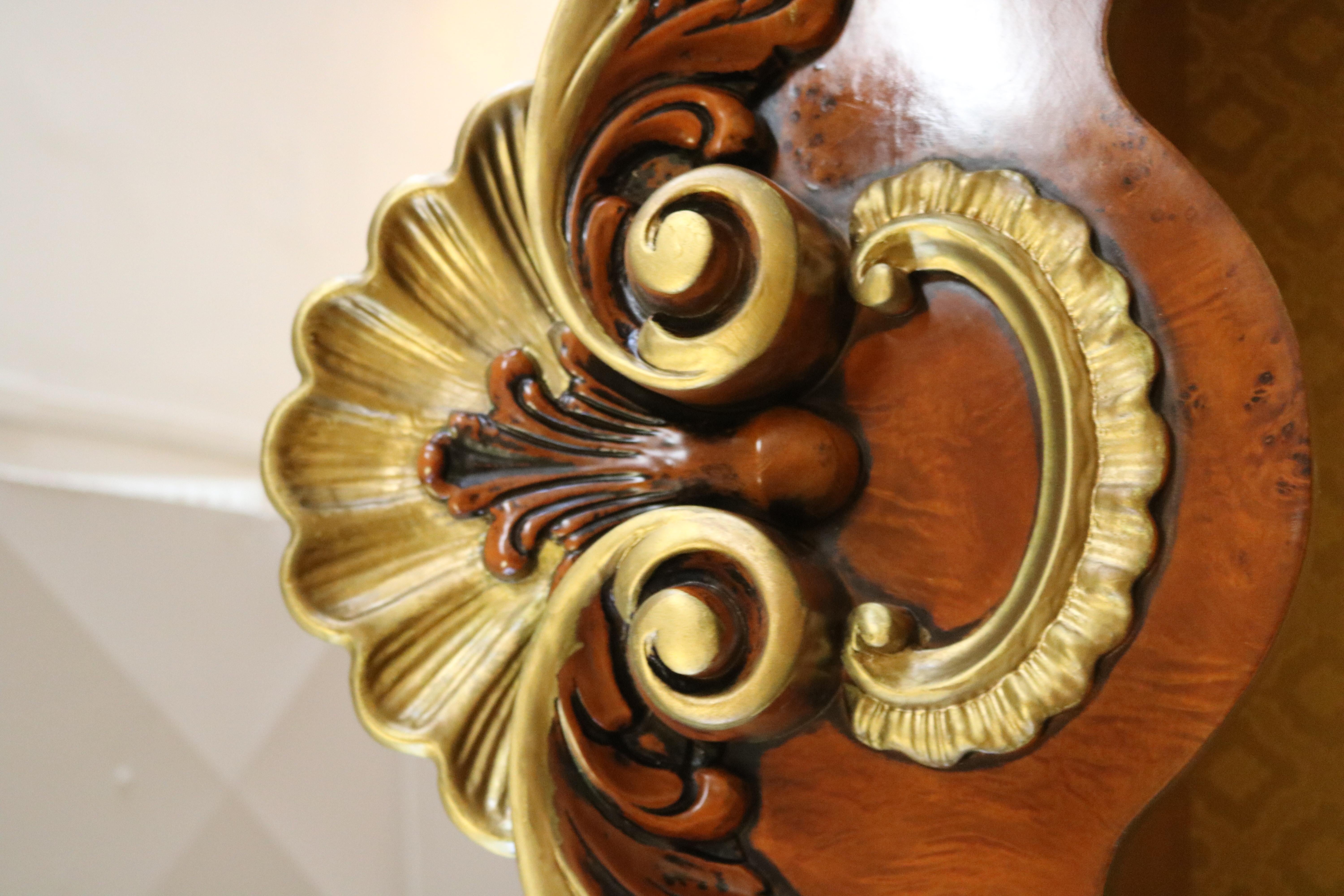 Italian Rococo Style Burled Walnut & Gold Display China Cabinet For Sale 10