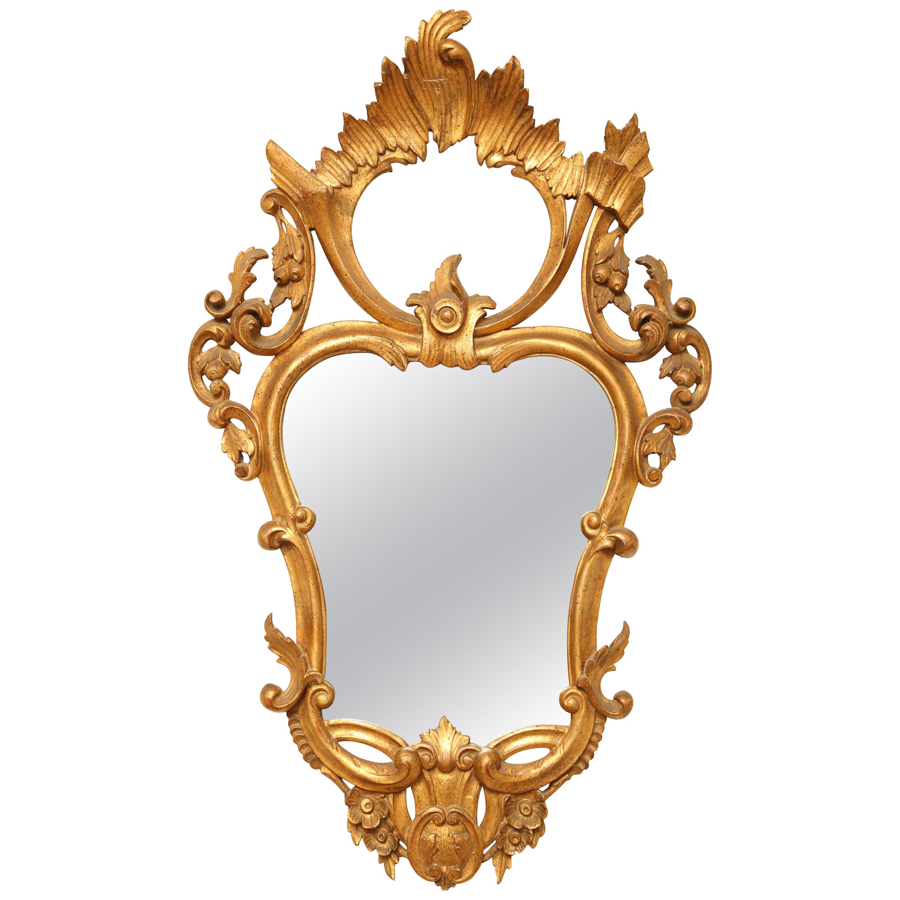 Italian Rococo Style Carved and Gilded Mirror For Sale