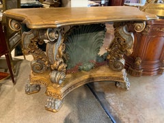 Italian rococo style carved and painted console table