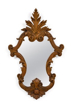 Italian Rococo Style Carved Cartouche Form Fruitwood Wall Mirrors