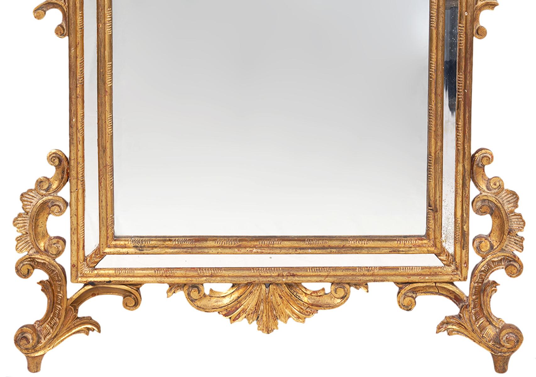 Italian Rococo Style Carved Giltwood Mirror with Mirrored Panels, circa 1940 In Good Condition In Ft. Lauderdale, FL