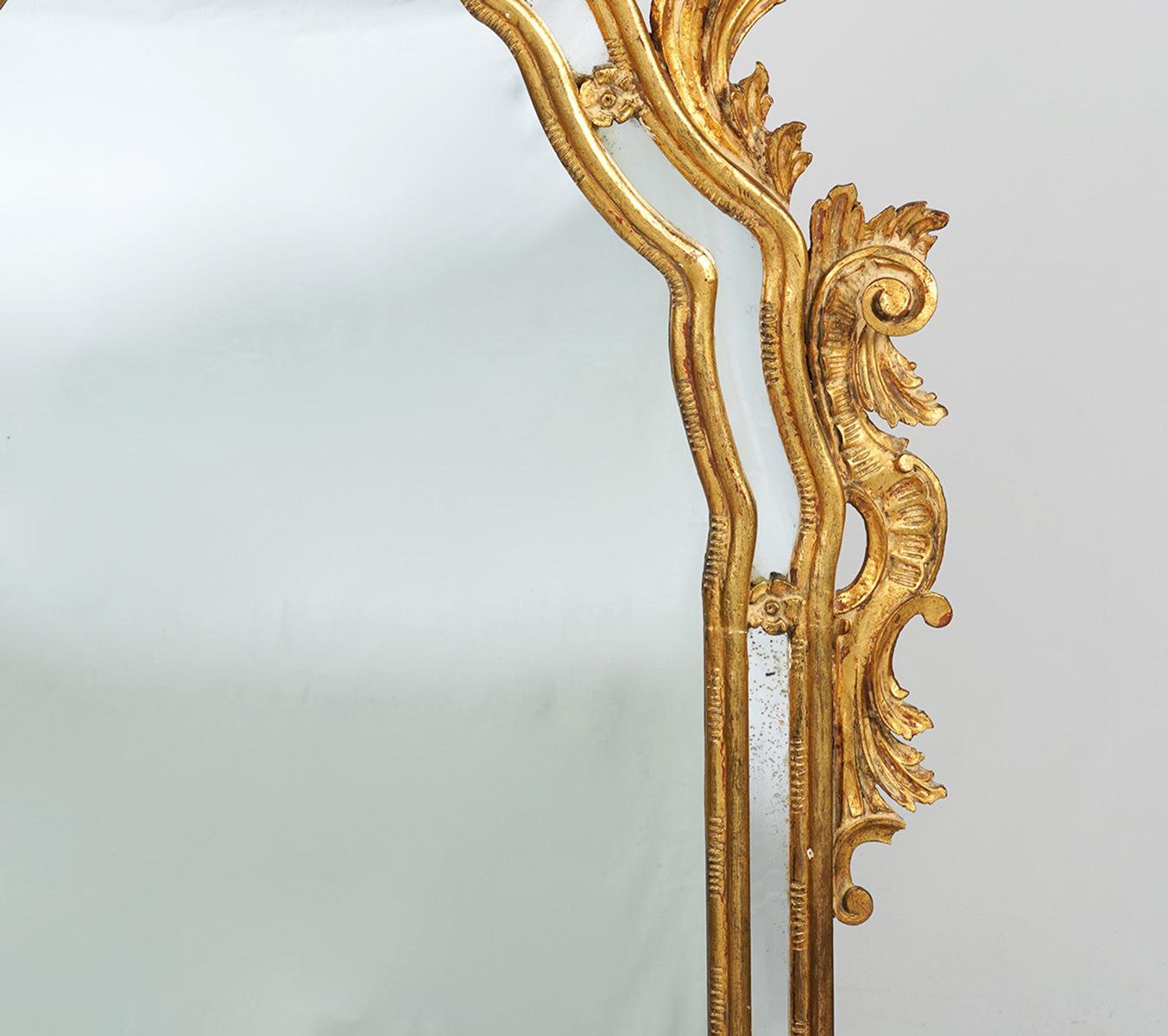 20th Century Italian Rococo Style Carved Giltwood Mirror with Mirrored Panels, circa 1940