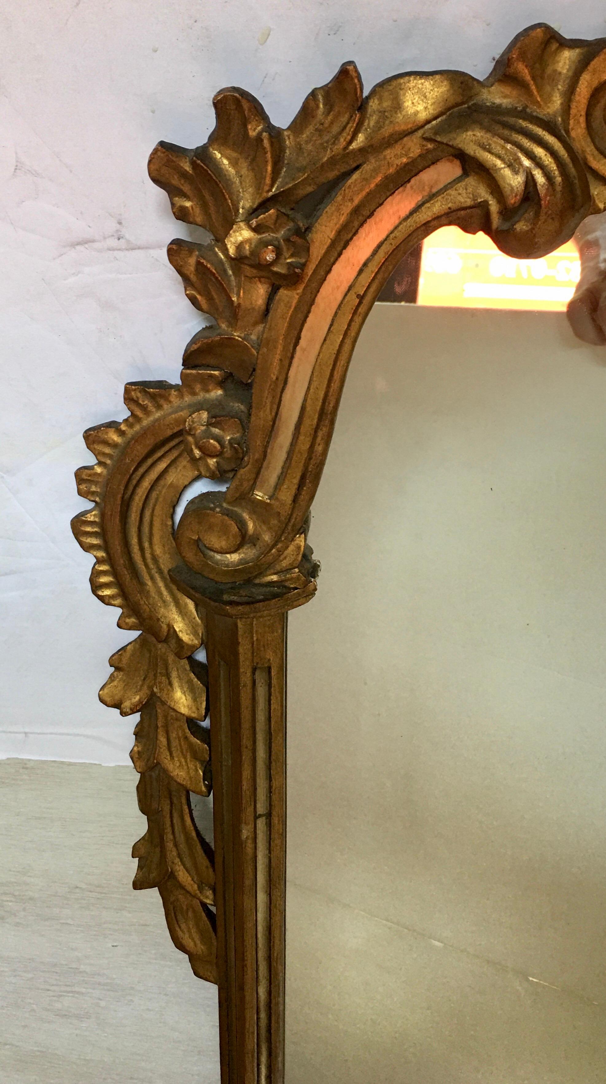 Hollywood Regency Italian Rococo Style Carved Giltwood Wall Mirror, Italy