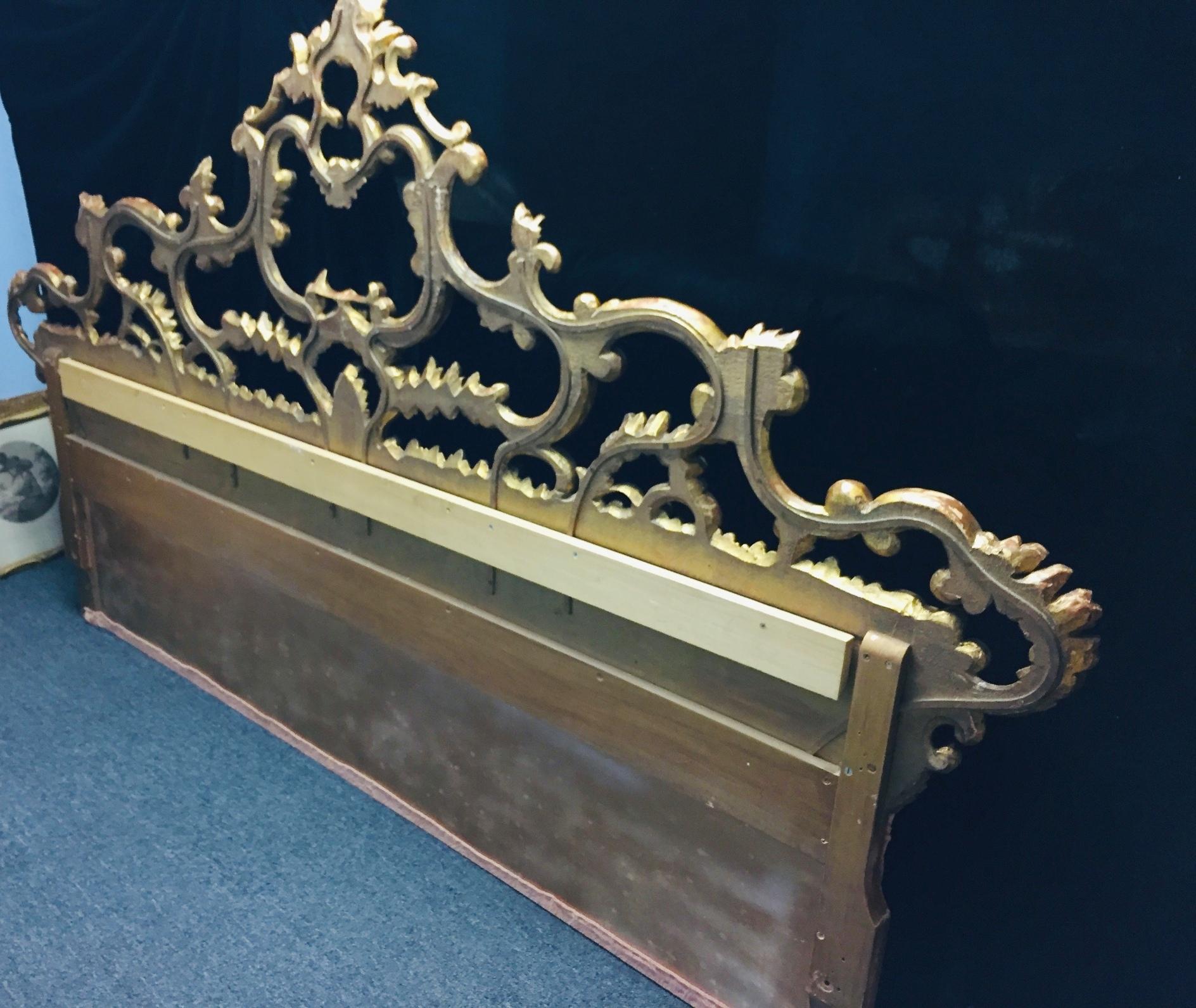 Italian Rococo Style Carved Giltwood King Headboard Bed 6