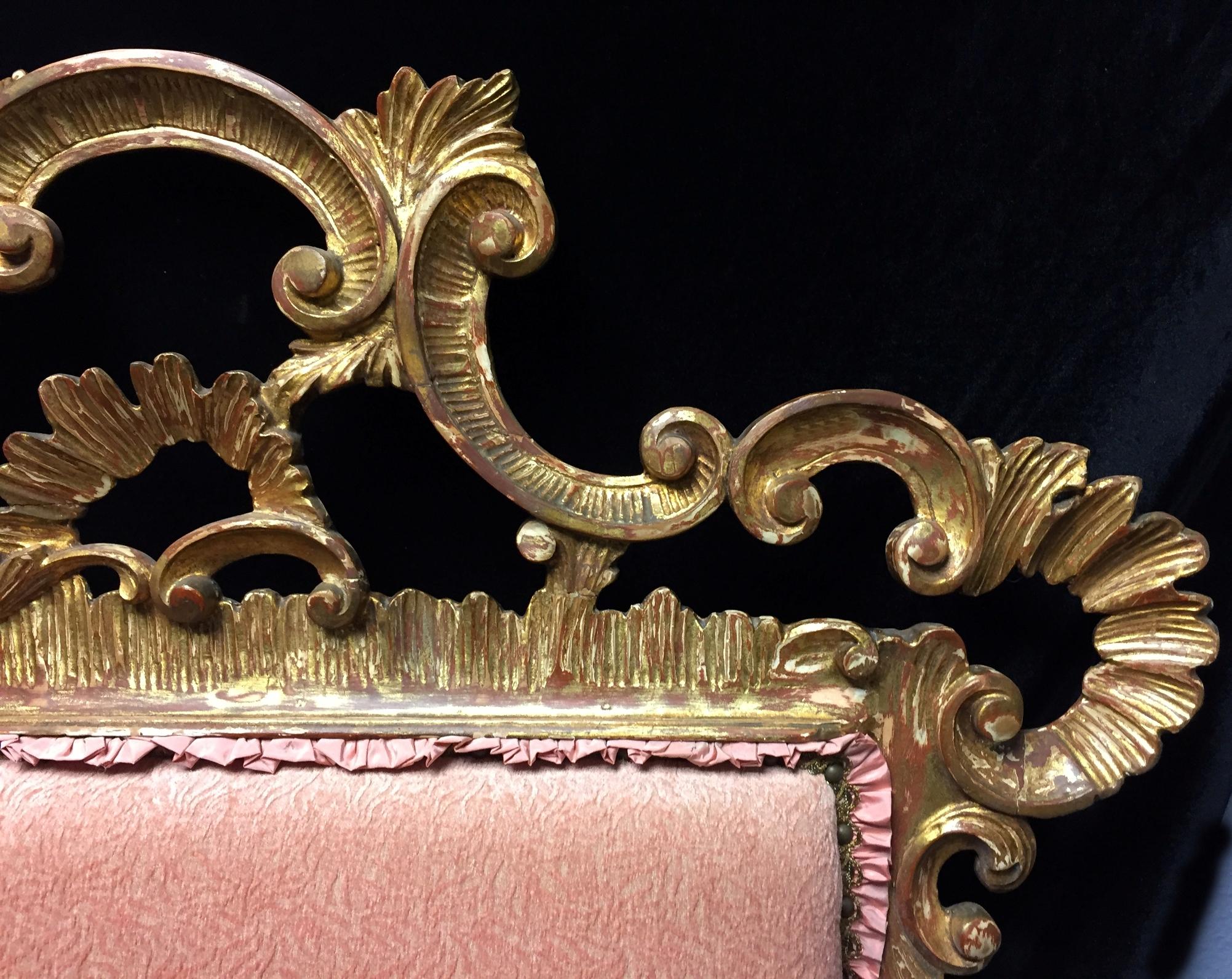 Italian Rococo Style Carved Giltwood King Headboard Bed 1