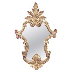 Italian Rococo Style Carved Giltwood Leaf Pediment Wall Mirror