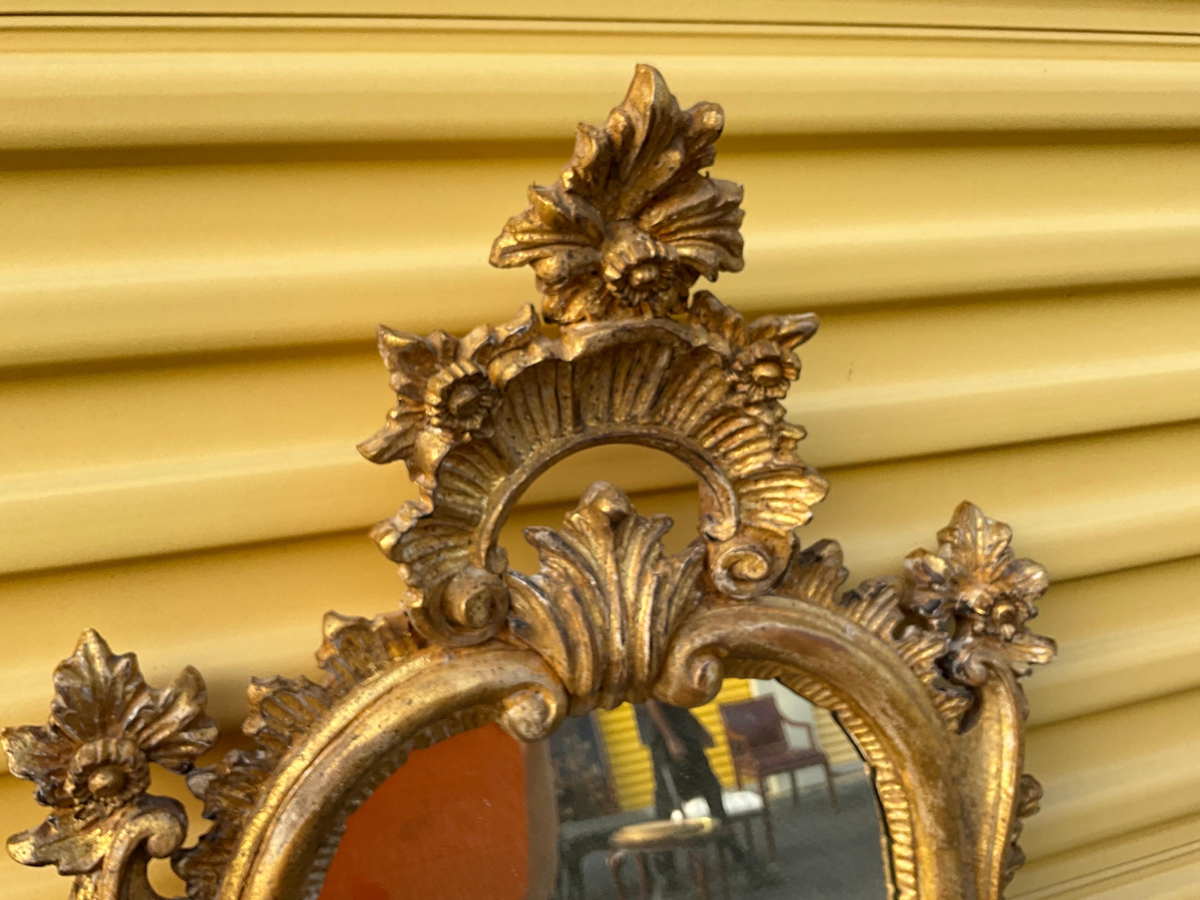 Italian Rococo Style Carved Giltwood Mirror - Self / Wall Bracket By La Barge  2