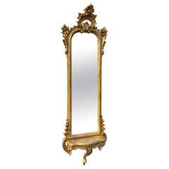 Vintage Italian Rococo Style Carved Giltwood Mirror - Self / Wall Bracket By La Barge