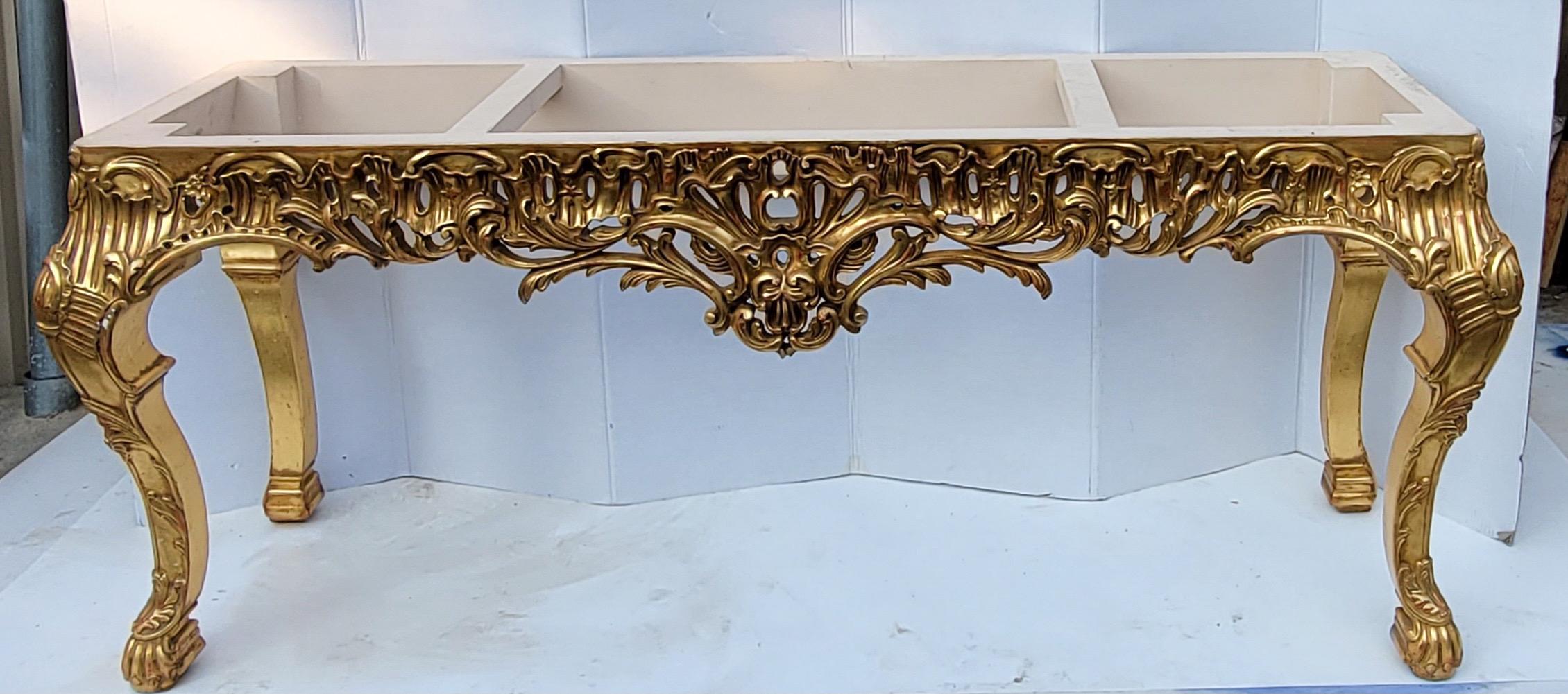 Italian Rococo Style Carved Giltwood Rouge Marble Top Console Table- 2 Available For Sale 3