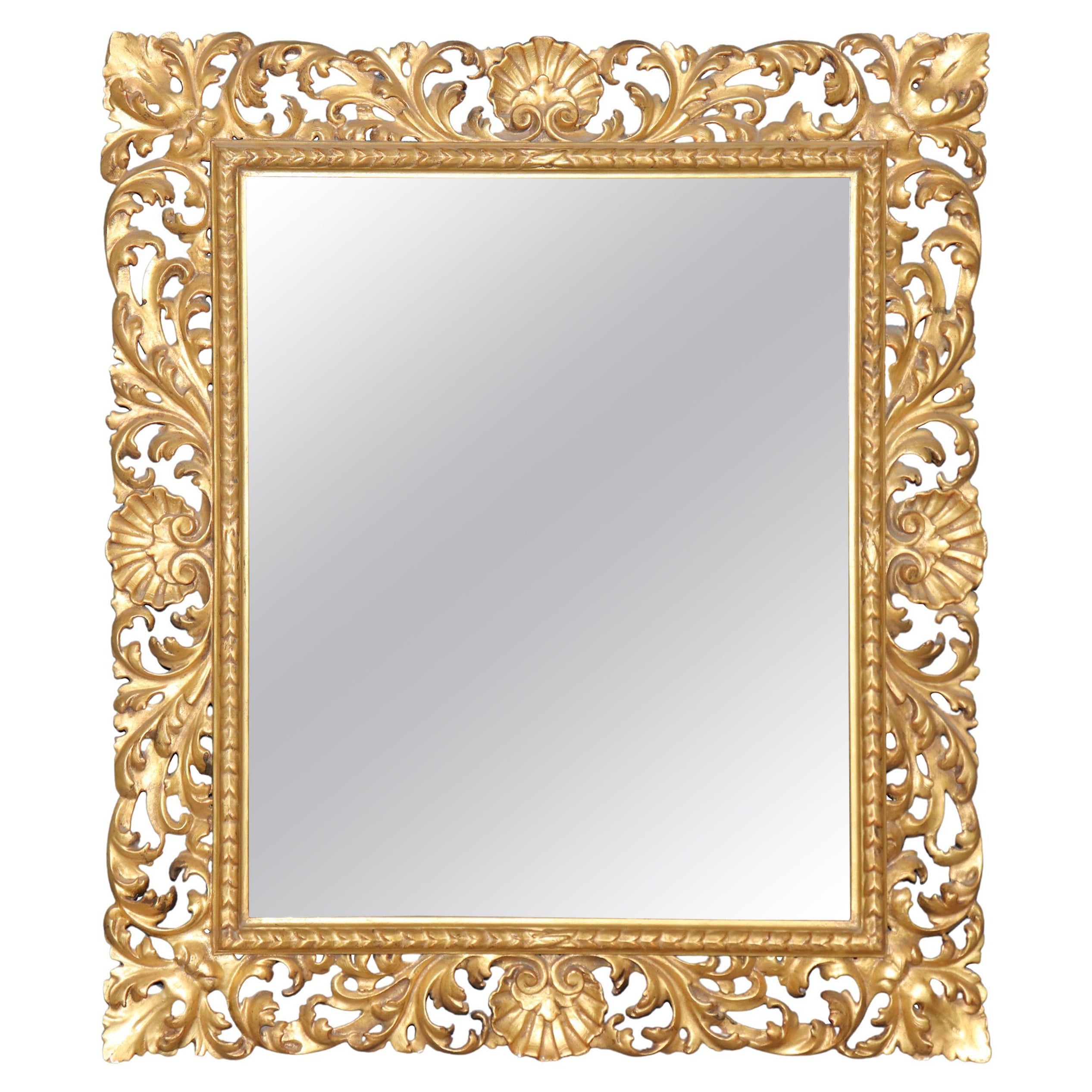 Italian Rococo Style Carved Gold Gilt Mirror C. 1940's