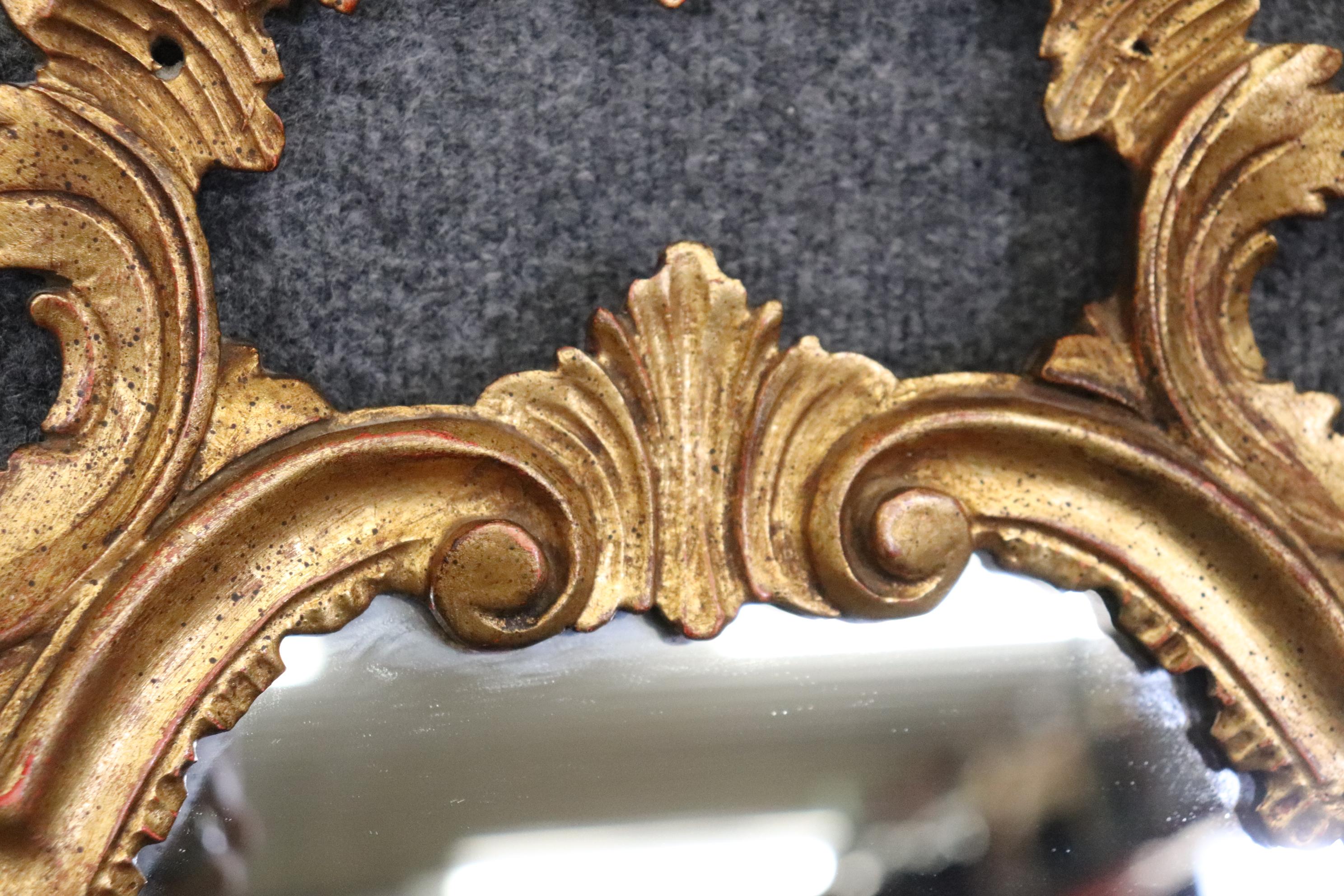 Italian Rococo Style Carved Gold Gilt Wall Hanging Mirror For Sale 3
