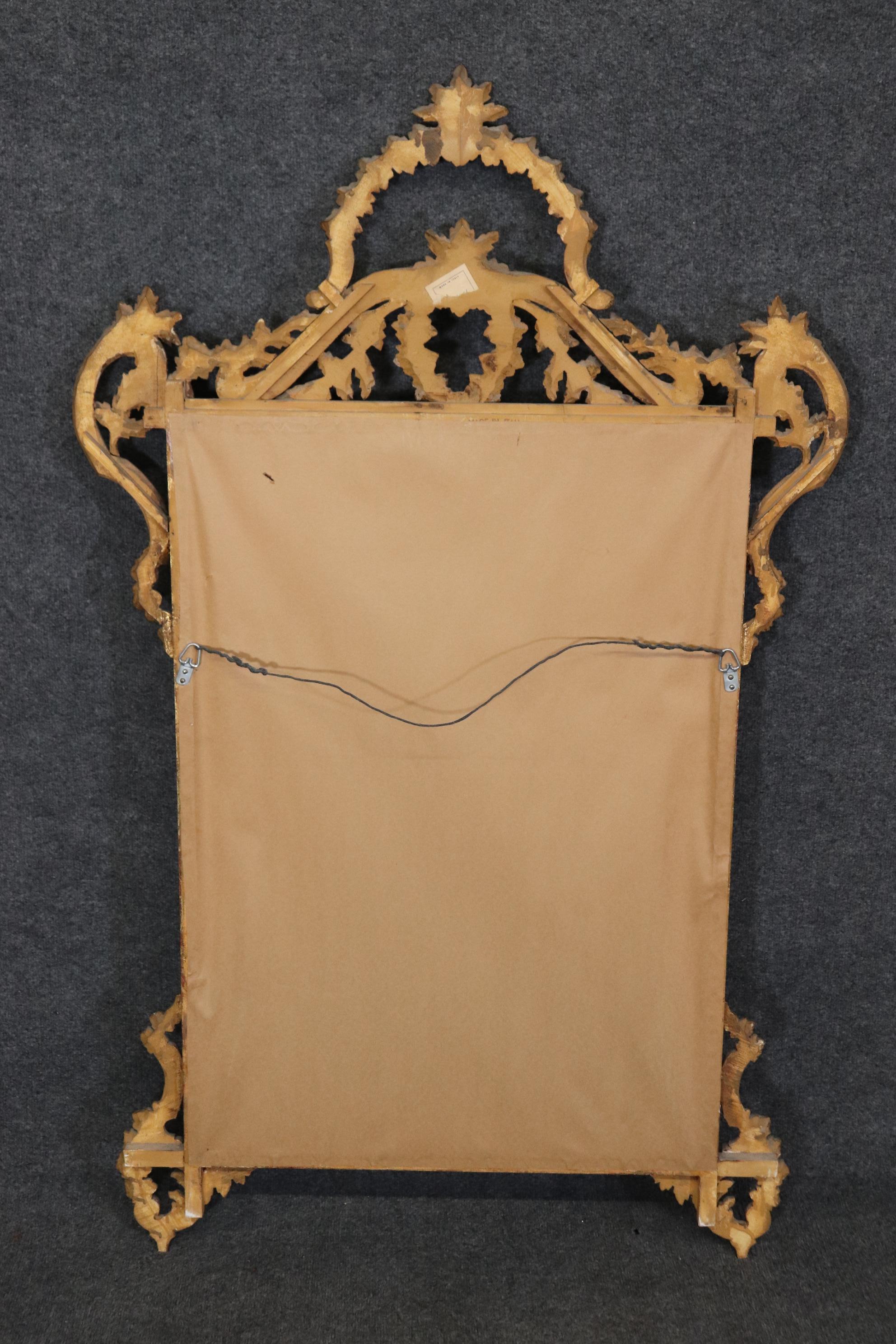 Dimensions- H: 58 1/2 in W: 35 1/4 in D: 2 1/2 in

This Italian Rococo style gold gilt carved accent wall hanging mirror is truly a luxurious piece that will bring a sense of luxury and character into your home or place of choosing!  If you look at