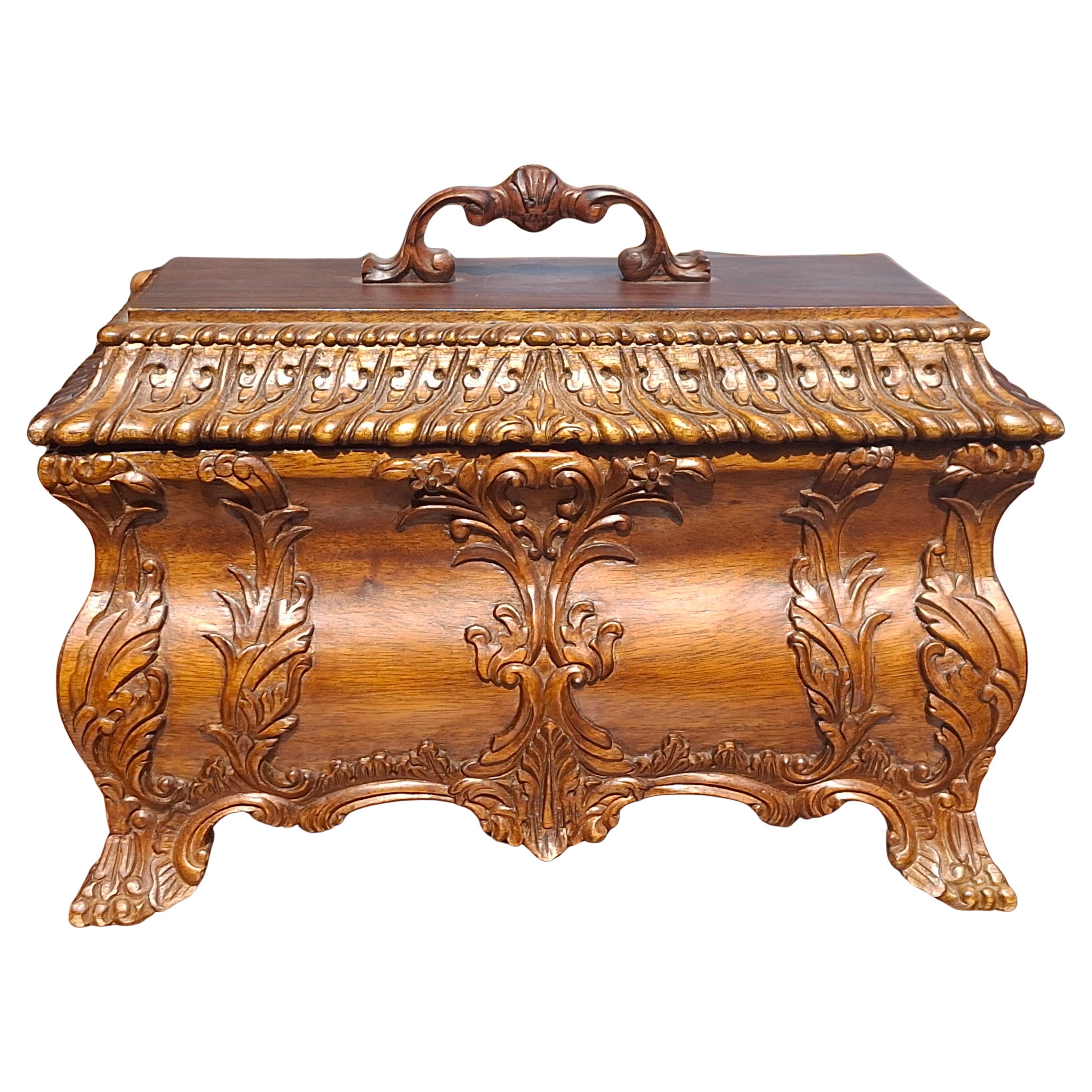 Italian Rococo Style Carved Mahogany Table Box For Sale