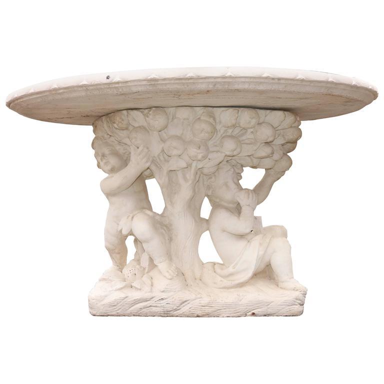 Molded Italian Rococo Style Cherub Oval Concrete Garden Table, circa 1950