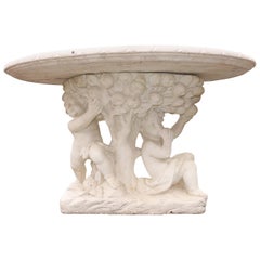 Vintage Italian Rococo Style Cherub Oval Concrete Garden Table, circa 1950