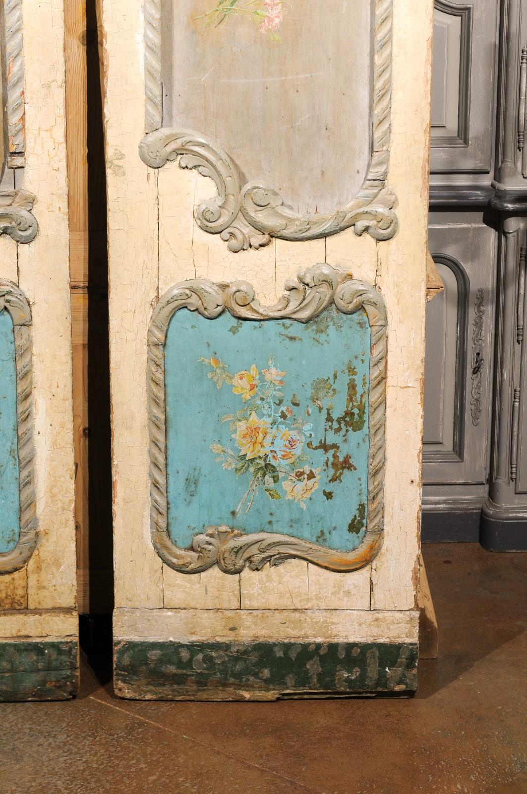 Italian Rococo Style Early 19th Century Door Panels with Painted Bouquets For Sale 7