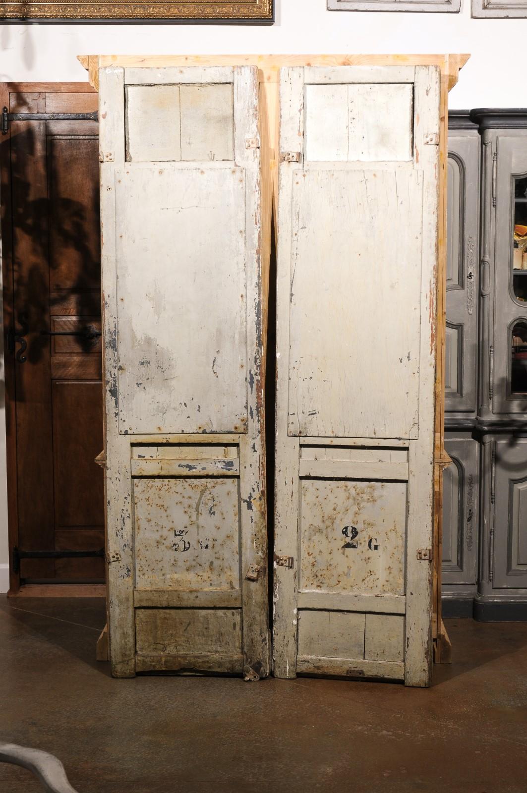 Wood Italian Rococo Style Early 19th Century Door Panels with Painted Bouquets For Sale