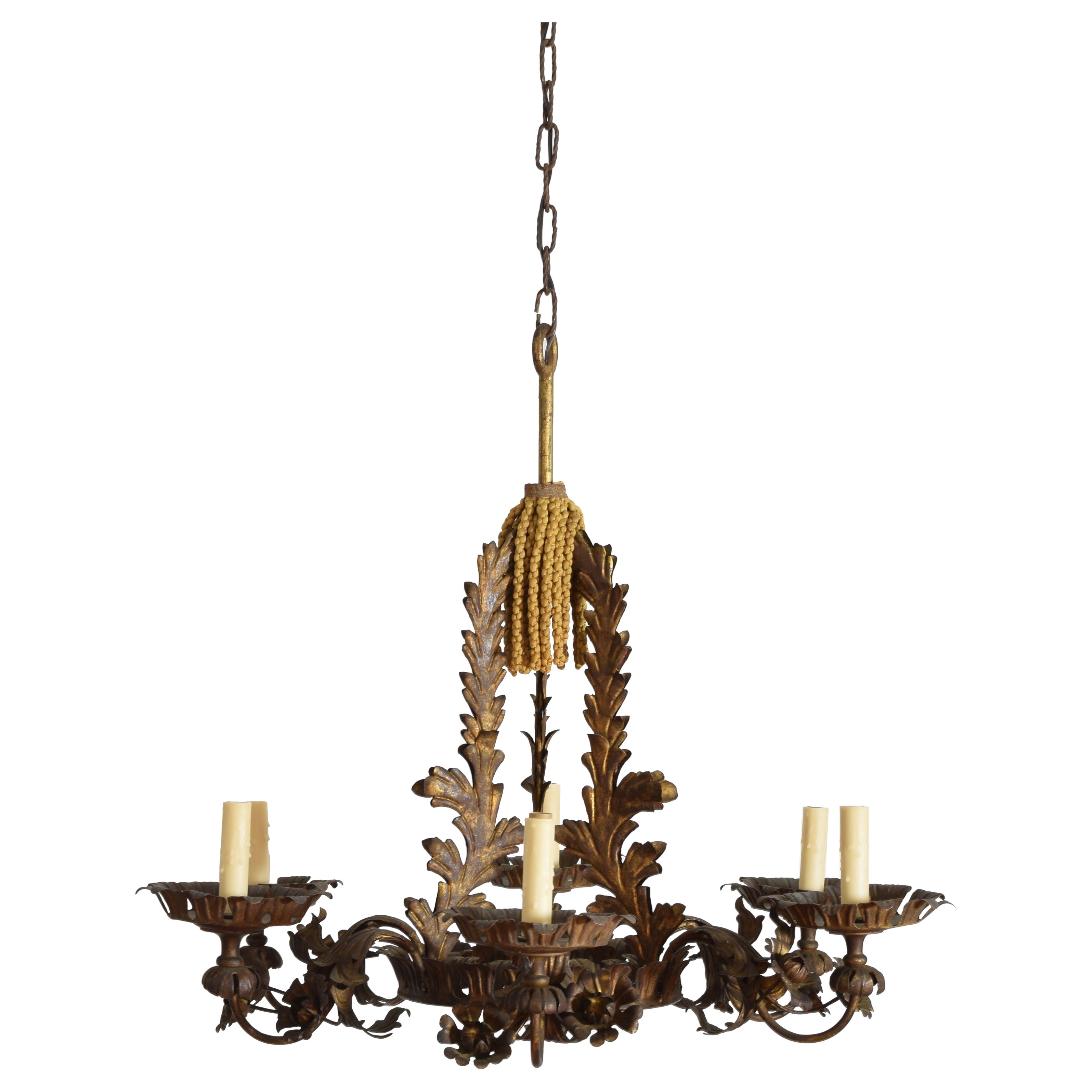 Italian Rococo Style Gilt Metal 6-Light Chandelier, 1st half 20th century