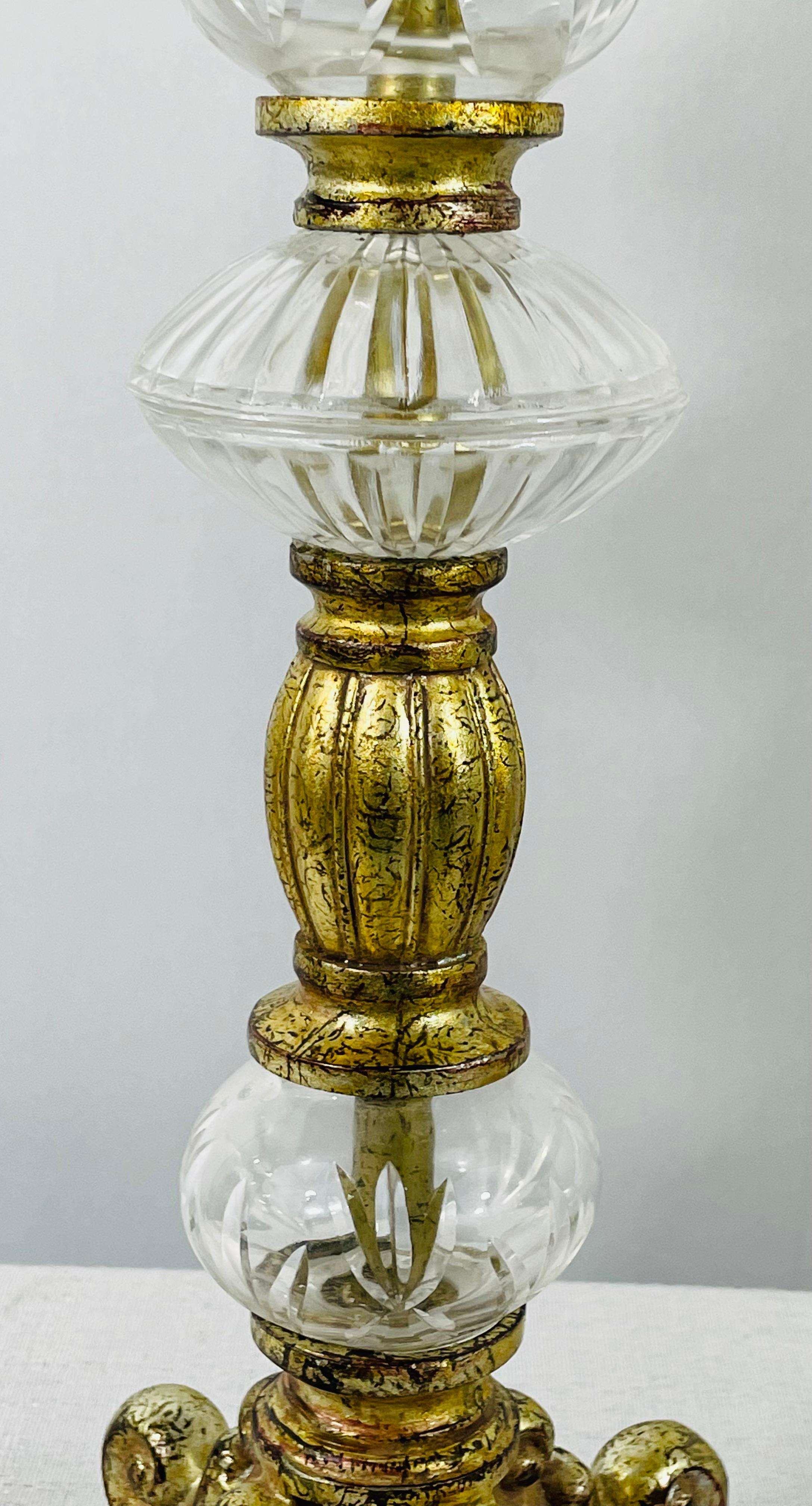 Italian Rococo Style Gilt Metal and Cut Glass Candle Holder, a Pair For Sale 6