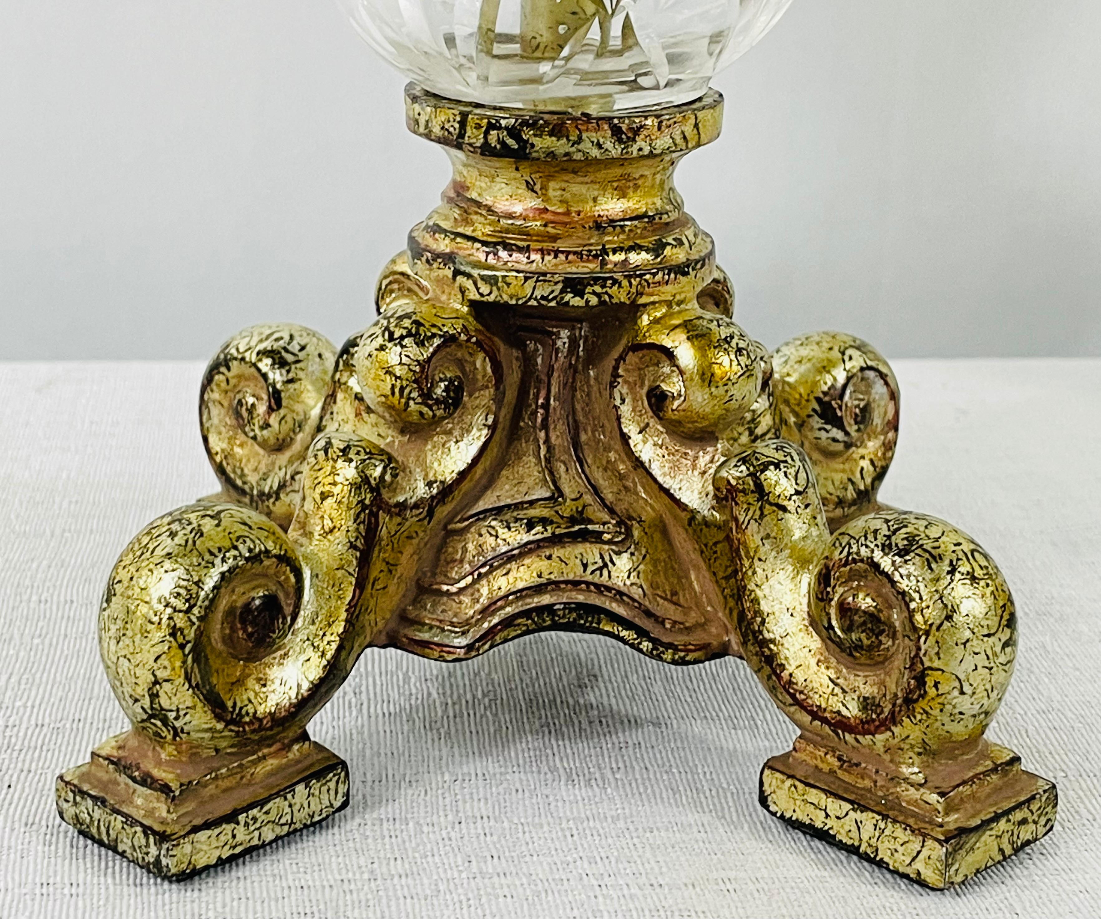 Italian Rococo Style Gilt Metal and Cut Glass Candle Holder, a Pair For Sale 8