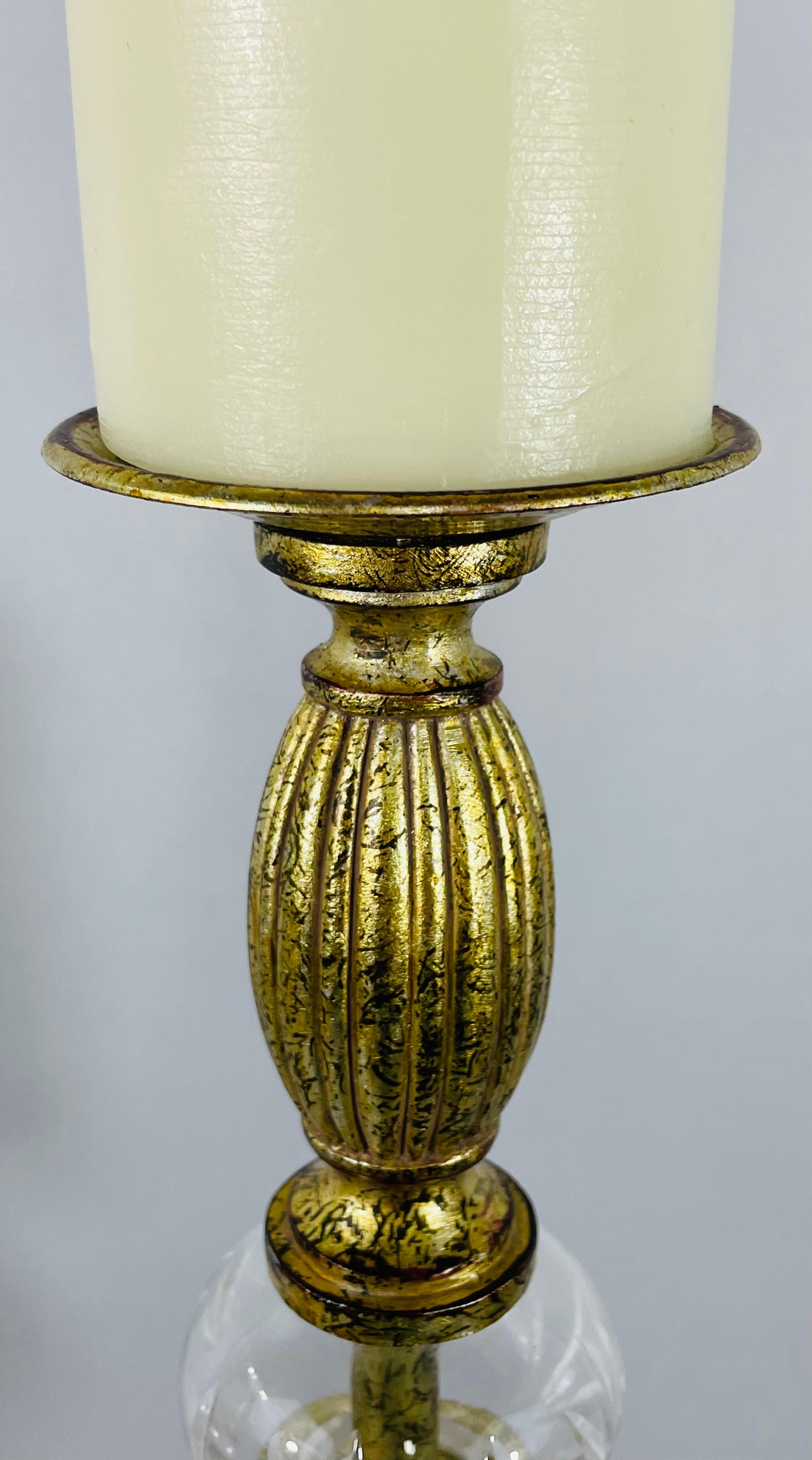 Italian Rococo Style Gilt Metal and Cut Glass Candle Holder, a Pair In Good Condition For Sale In Plainview, NY