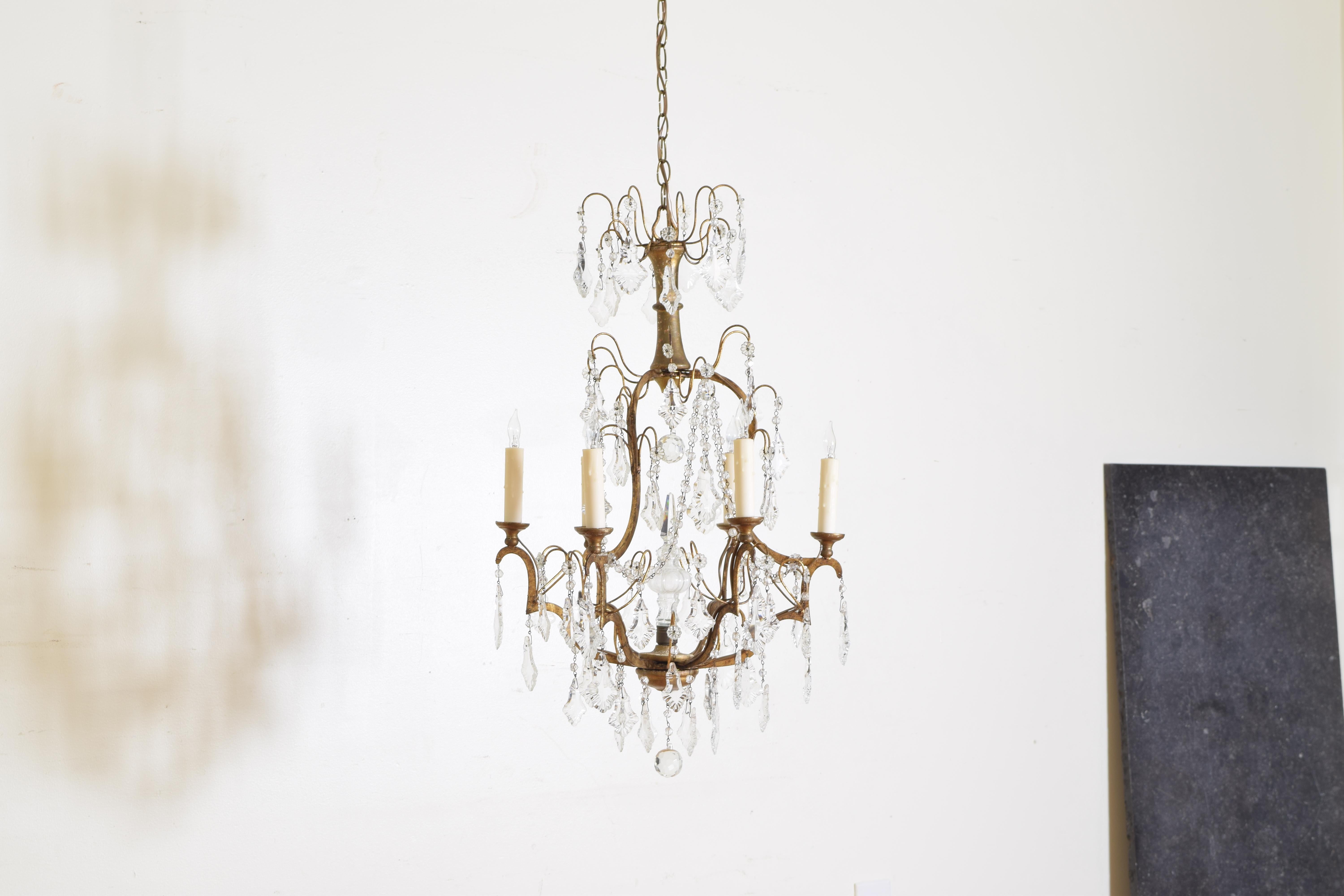 Italian Rococo Style Giltwood and Gilt Iron 6-Light Chandelier, UL Wired 1