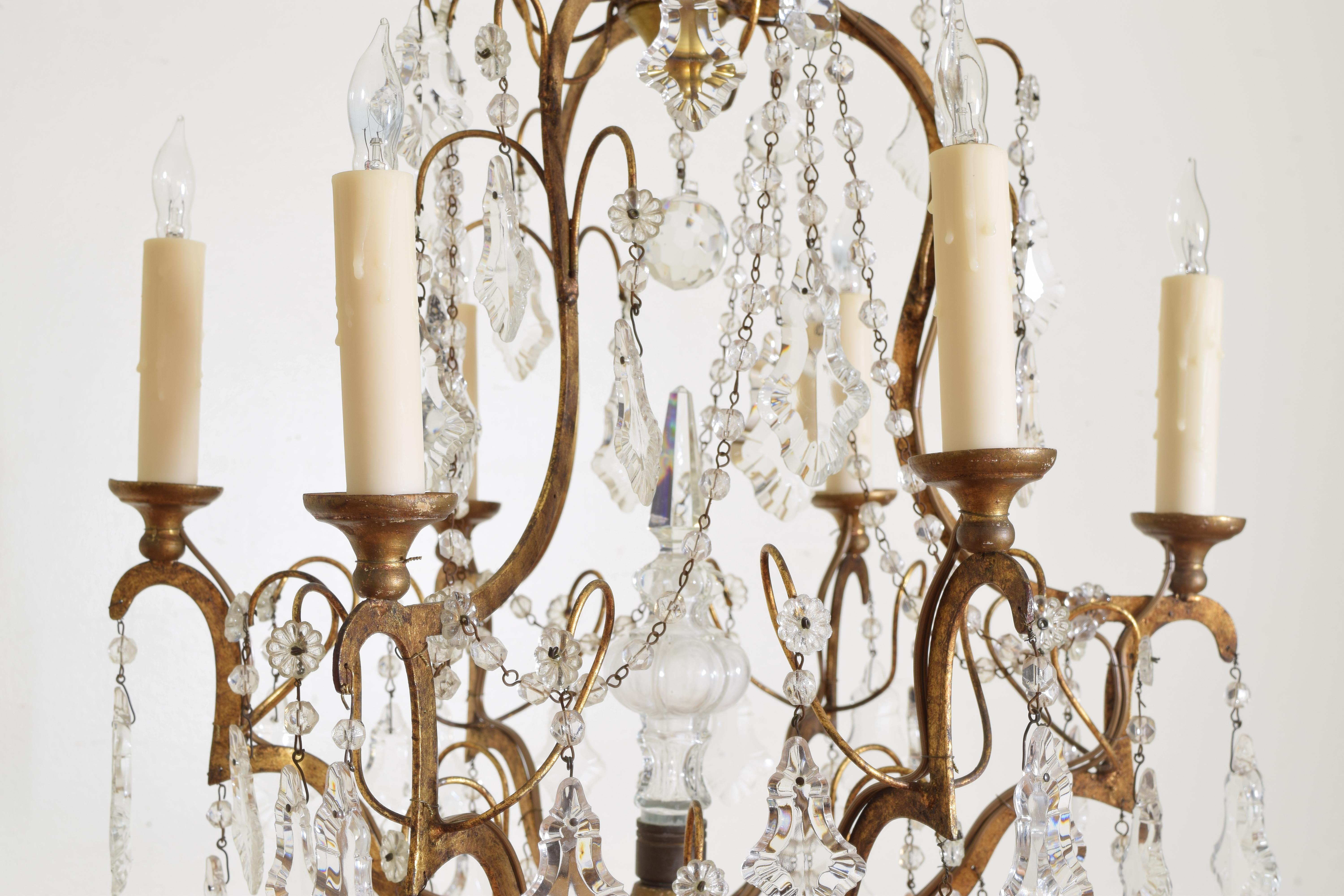 Italian Rococo Style Giltwood and Gilt Iron 6-Light Chandelier, UL Wired 5