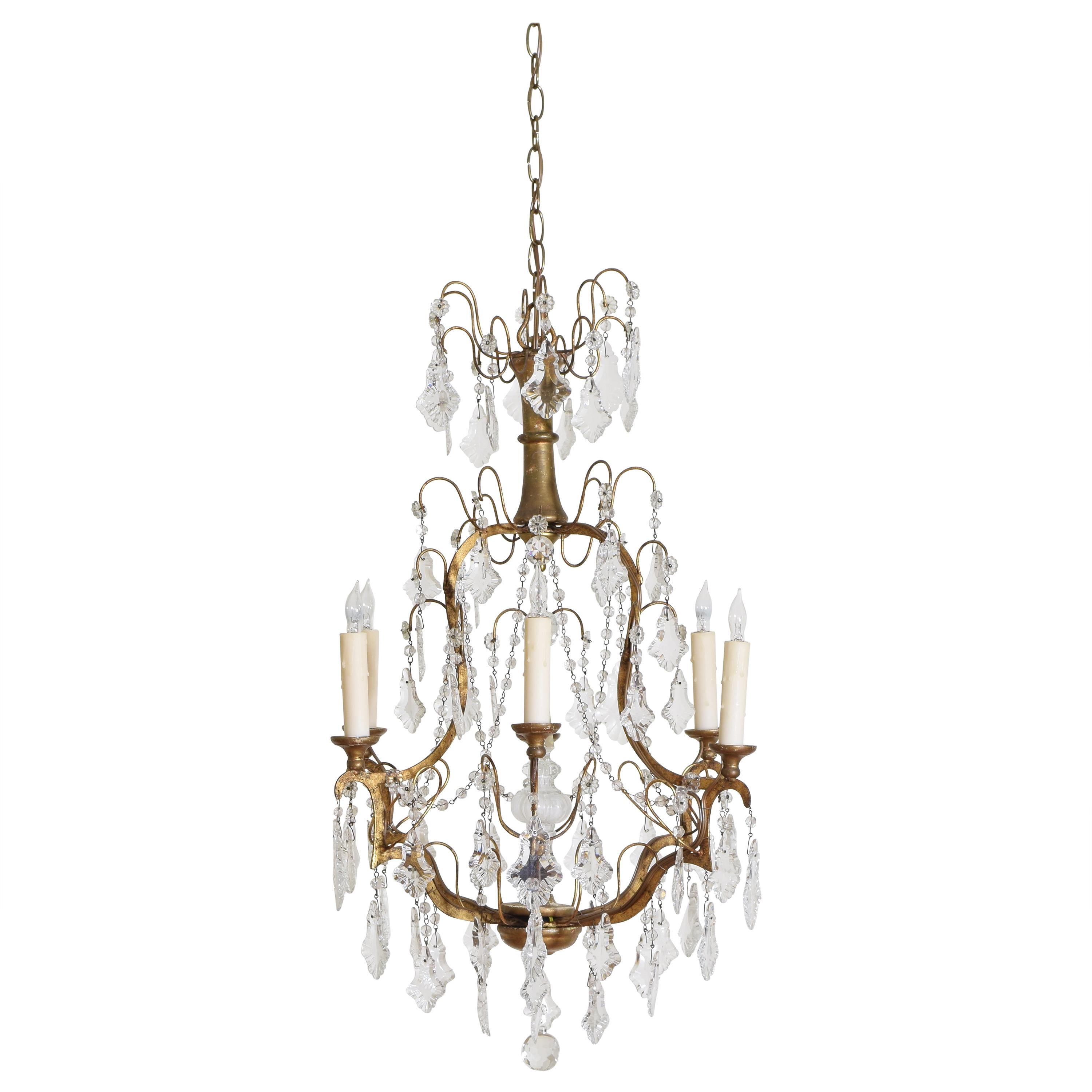 Italian Rococo Style Giltwood and Gilt Iron 6-Light Chandelier, UL Wired