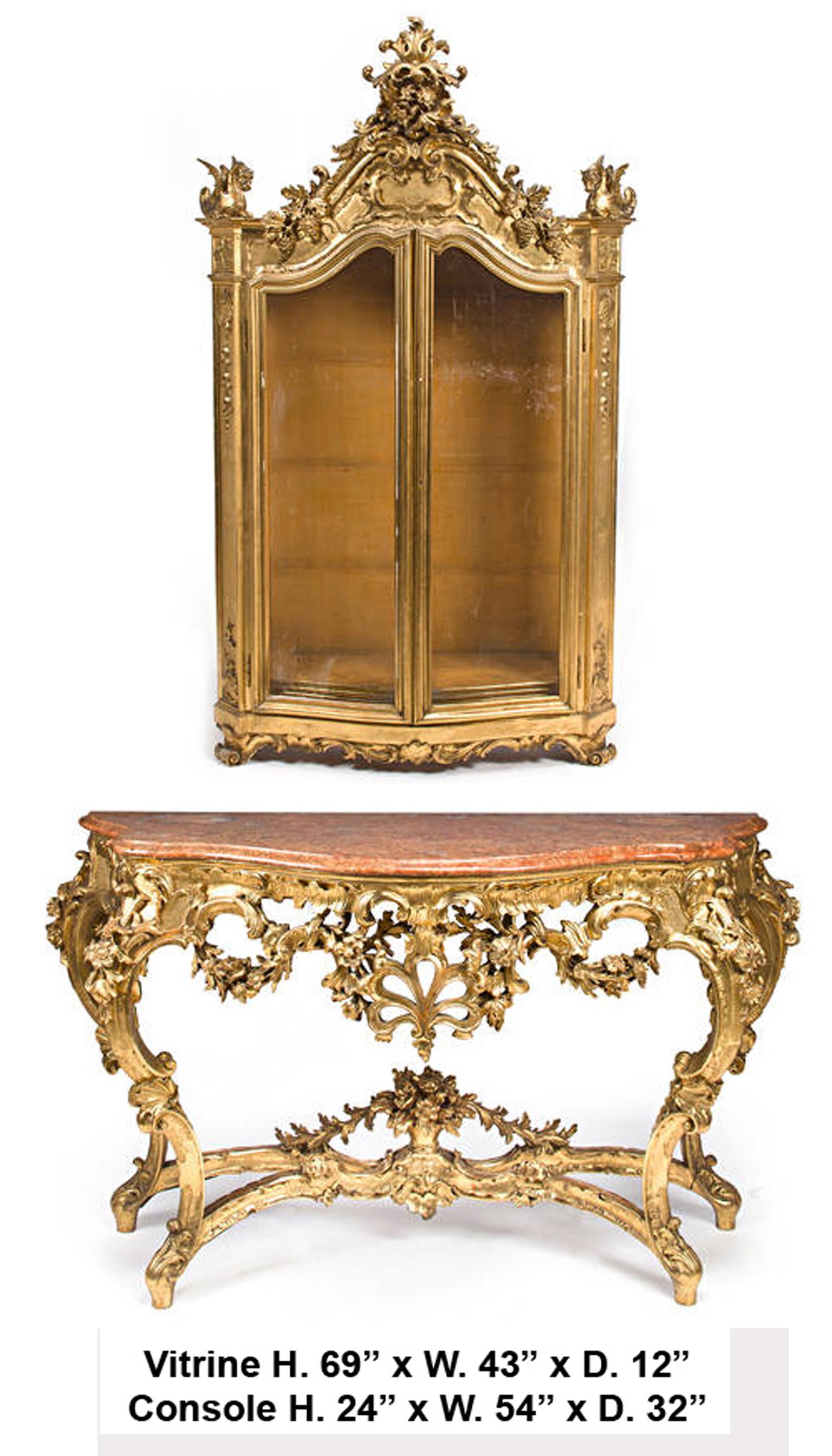 Italian Rococo Style Giltwood Vitrine Cabinet, 19th Century 3